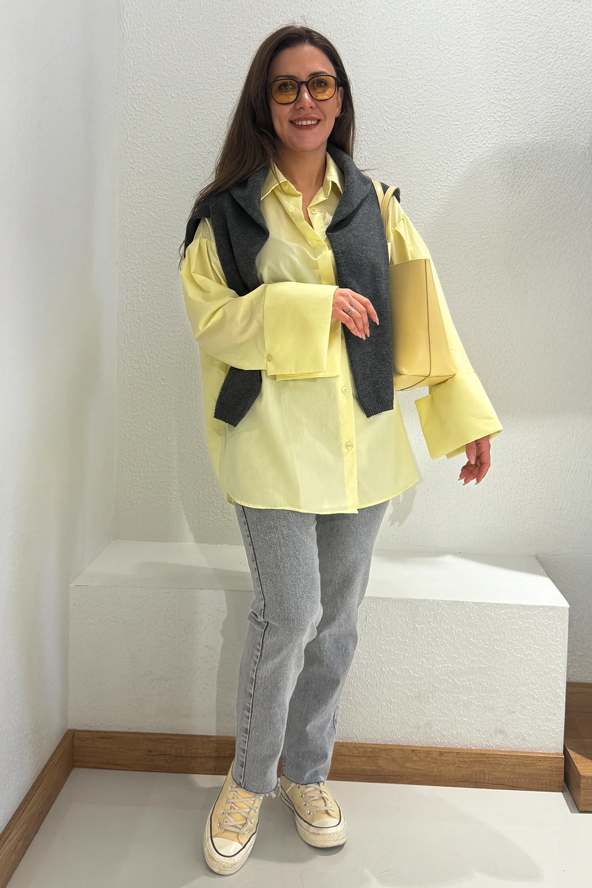 GENİŞ KOL OVERSİZE GÖMLEK - Sarı