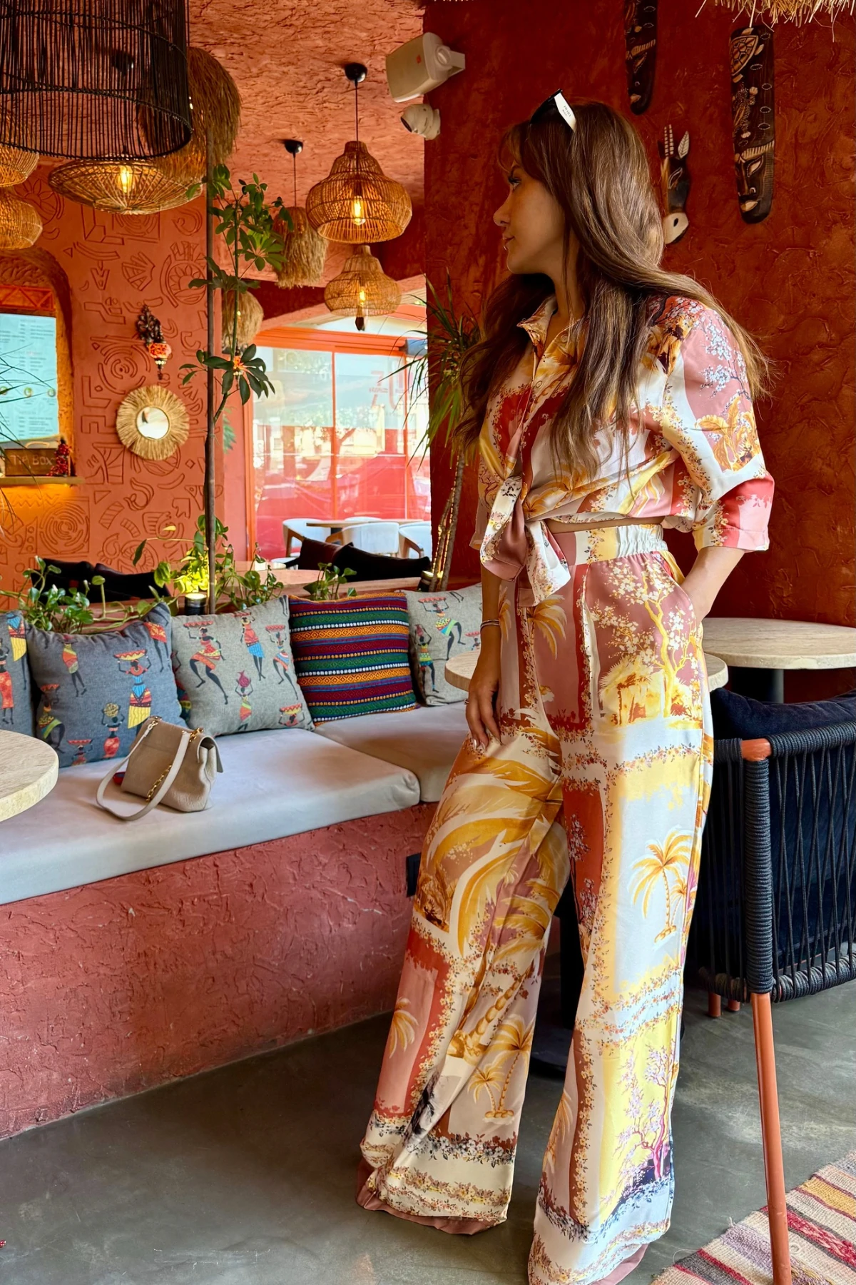 DESENLİ SATEN GÖMLEK PANTOLON TAKIM