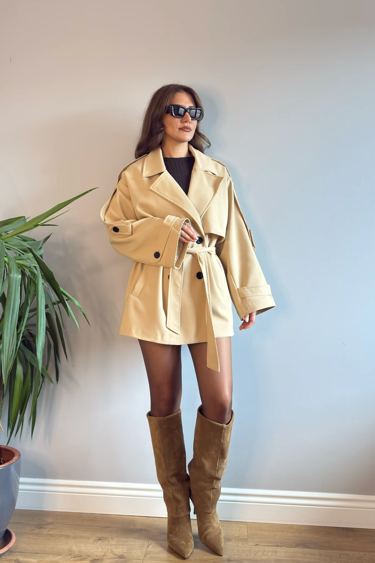 KUŞAKLI OVERSİZE TRENÇKOT