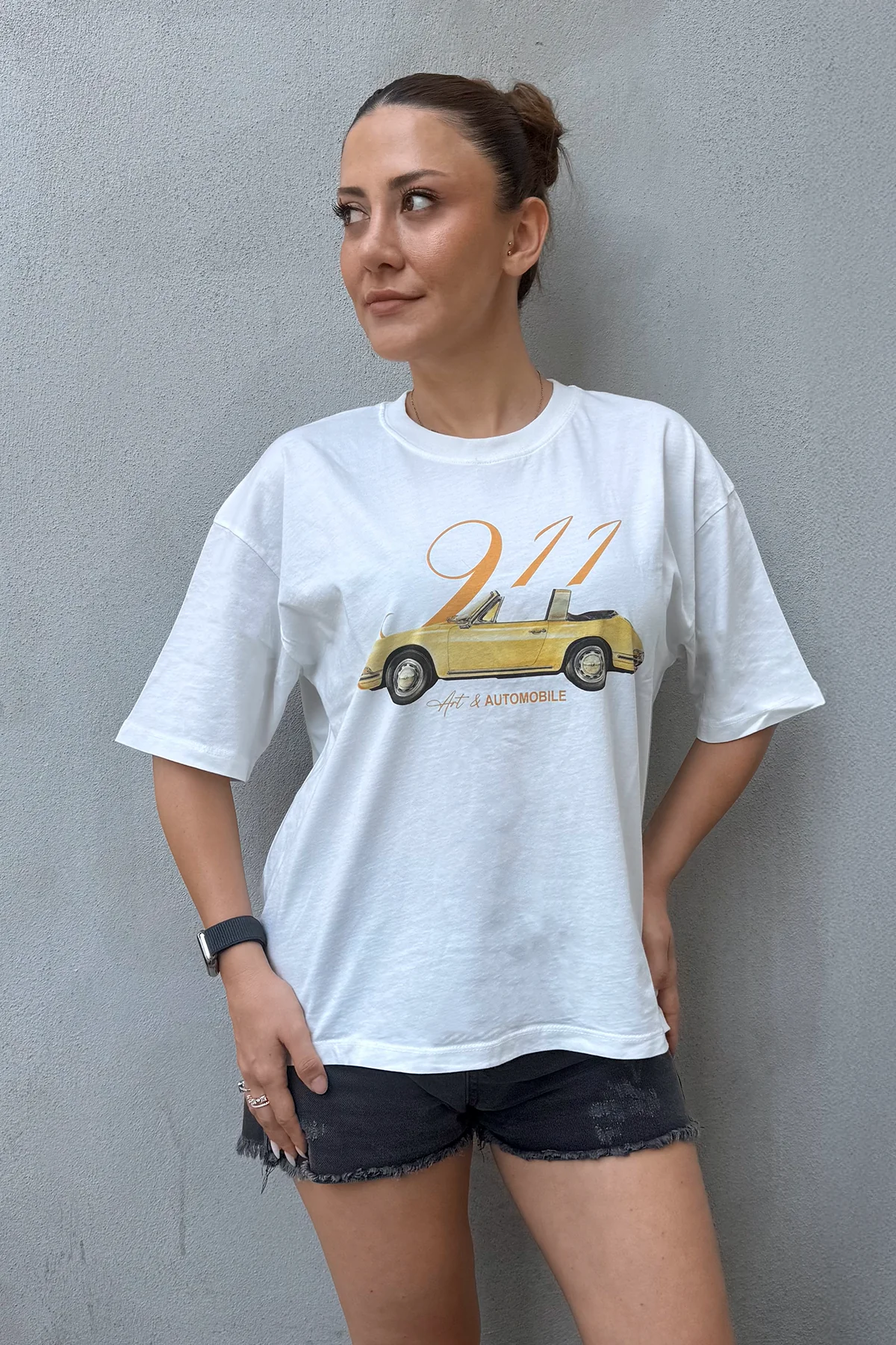 OTOMOBİL BASKILI T-SHIRT - Krem