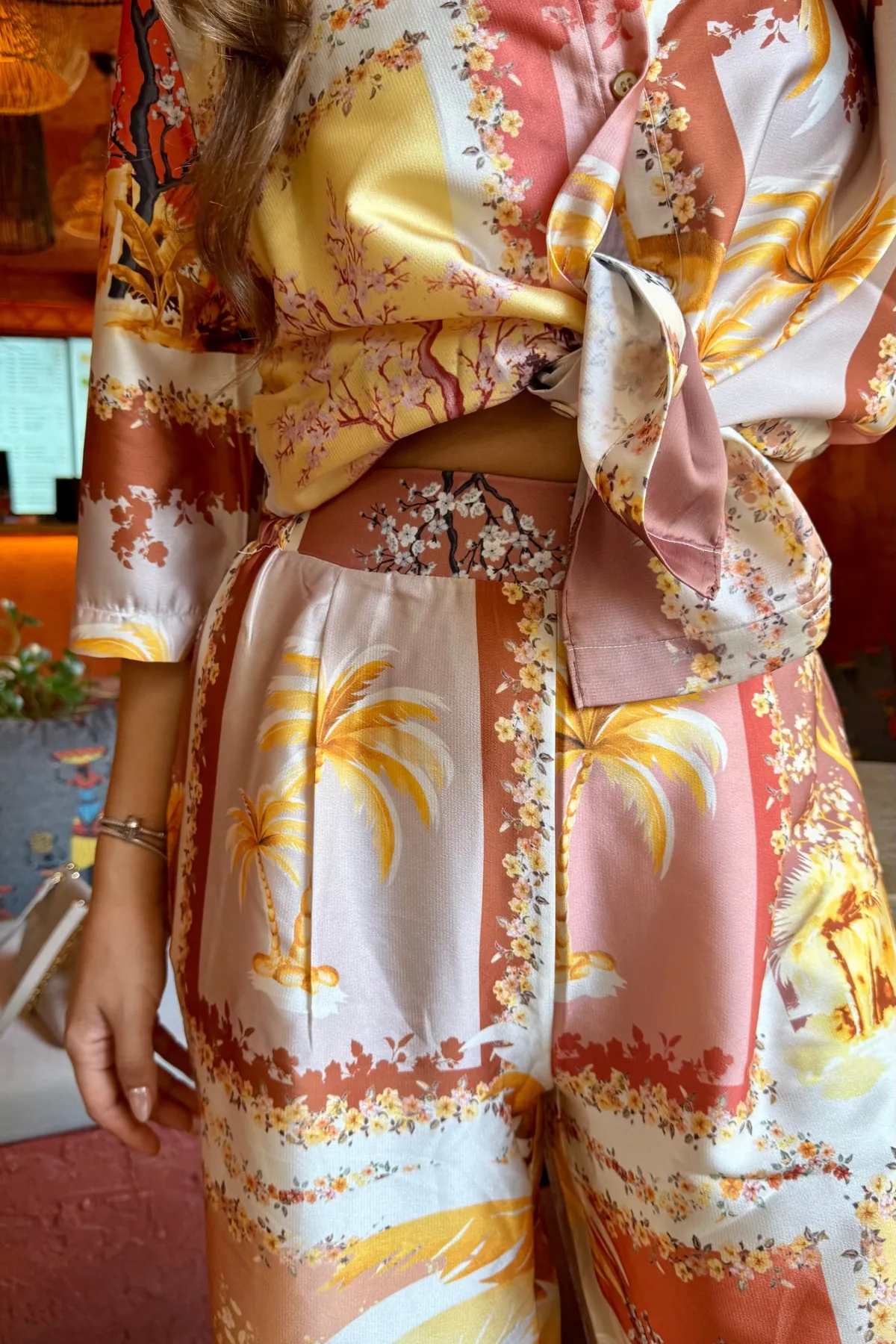 DESENLİ SATEN GÖMLEK PANTOLON TAKIM