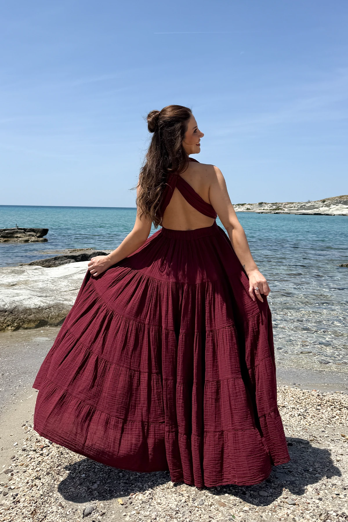 RUBY WİNE MÜSLİN ELBİSE