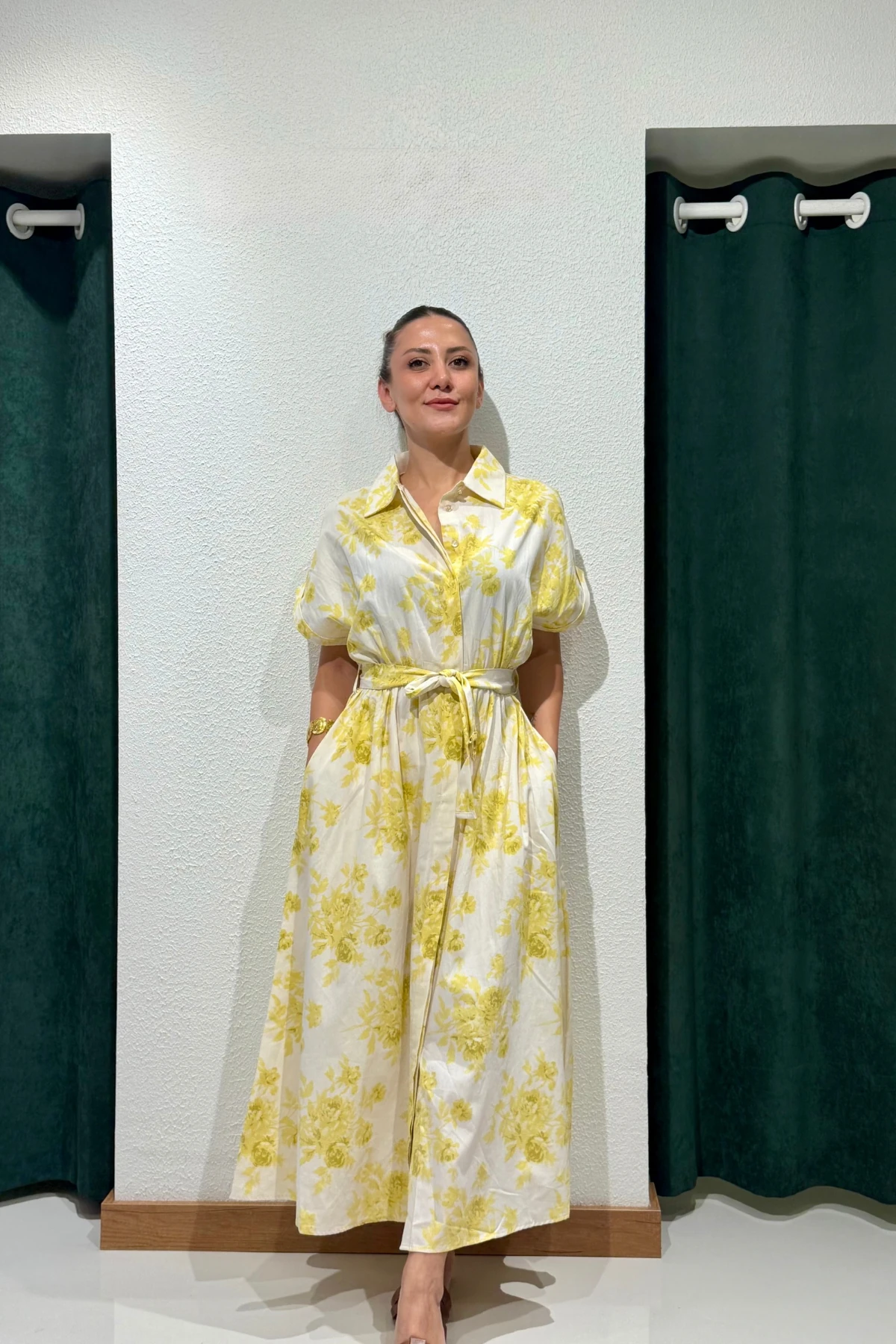 KETEN ÇİÇEK DESENLİ ELBİSE