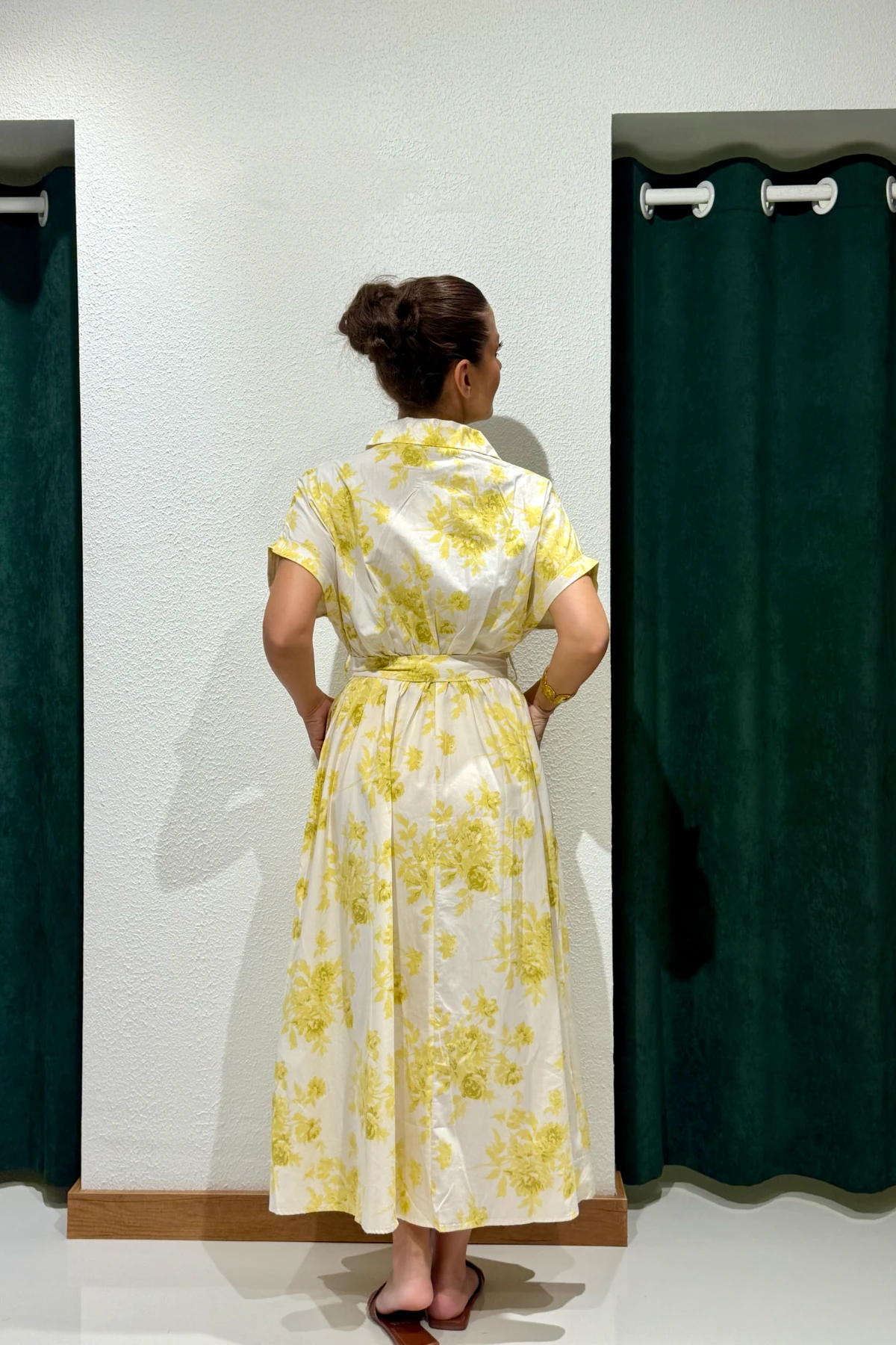 KETEN ÇİÇEK DESENLİ ELBİSE