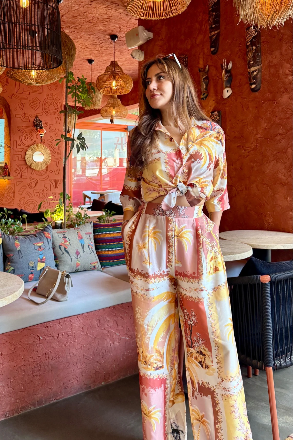 DESENLİ SATEN GÖMLEK PANTOLON TAKIM