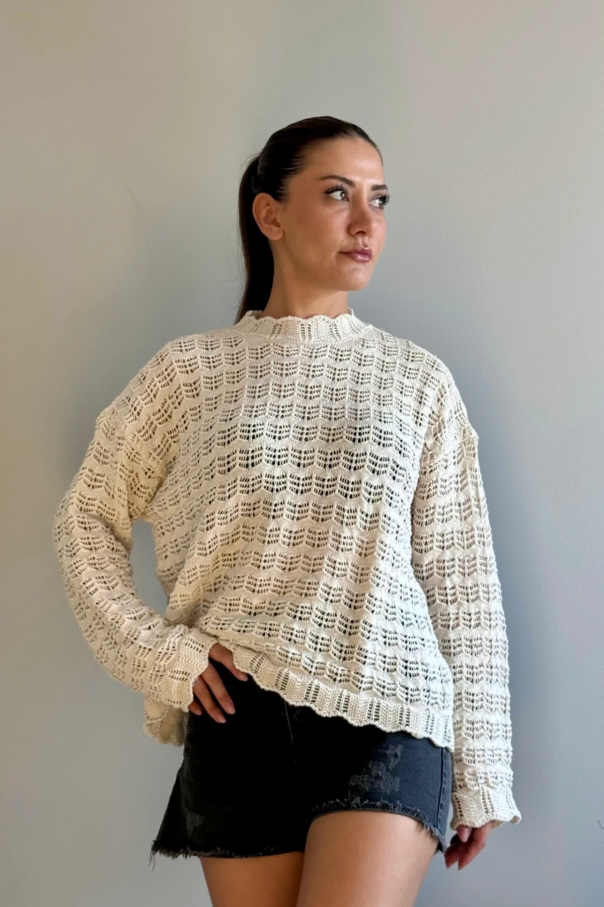 AJURLU TRİKO - Ekru