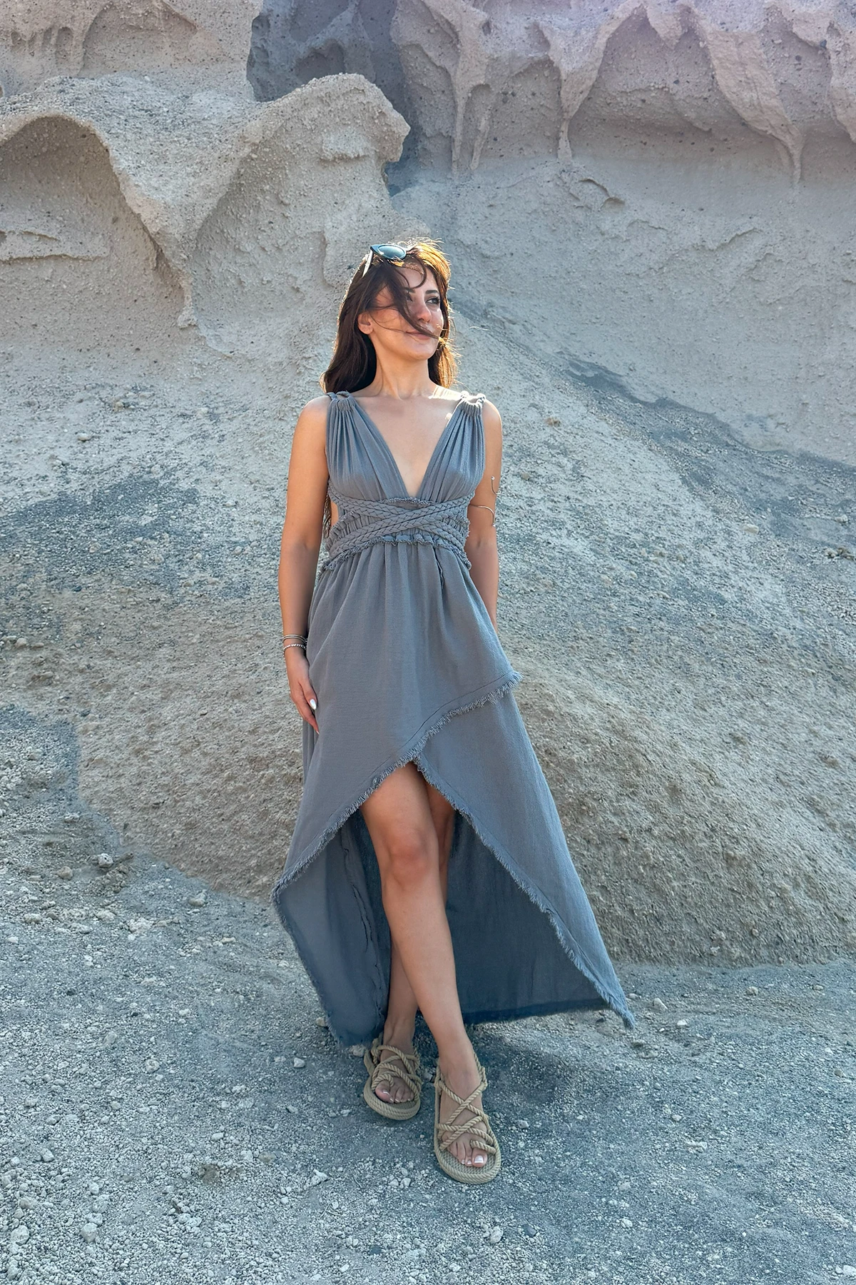 ASİMETRİK PAMUK ELBİSE