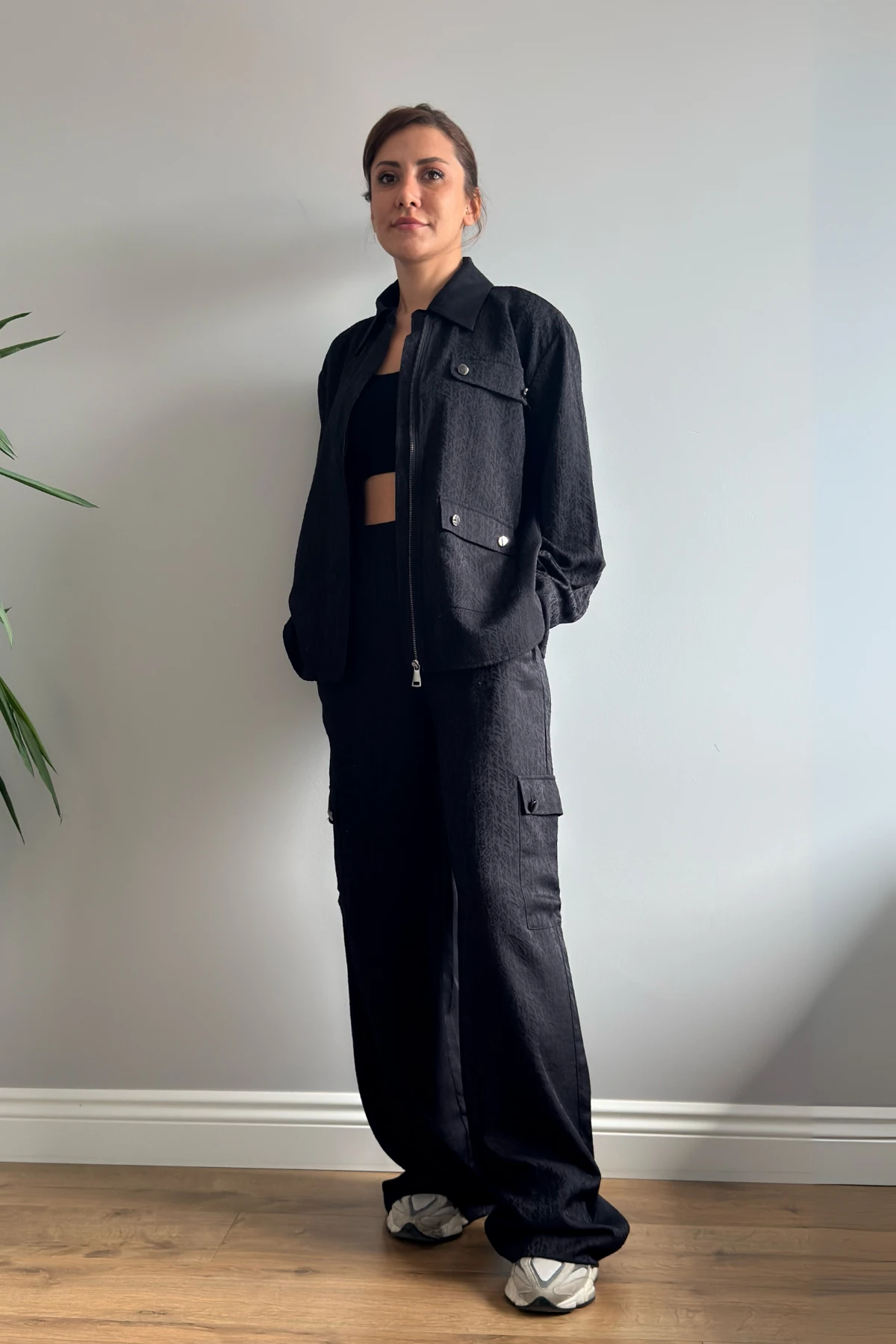 DESENLİ FERMUARLI SATEN GÖMLEK