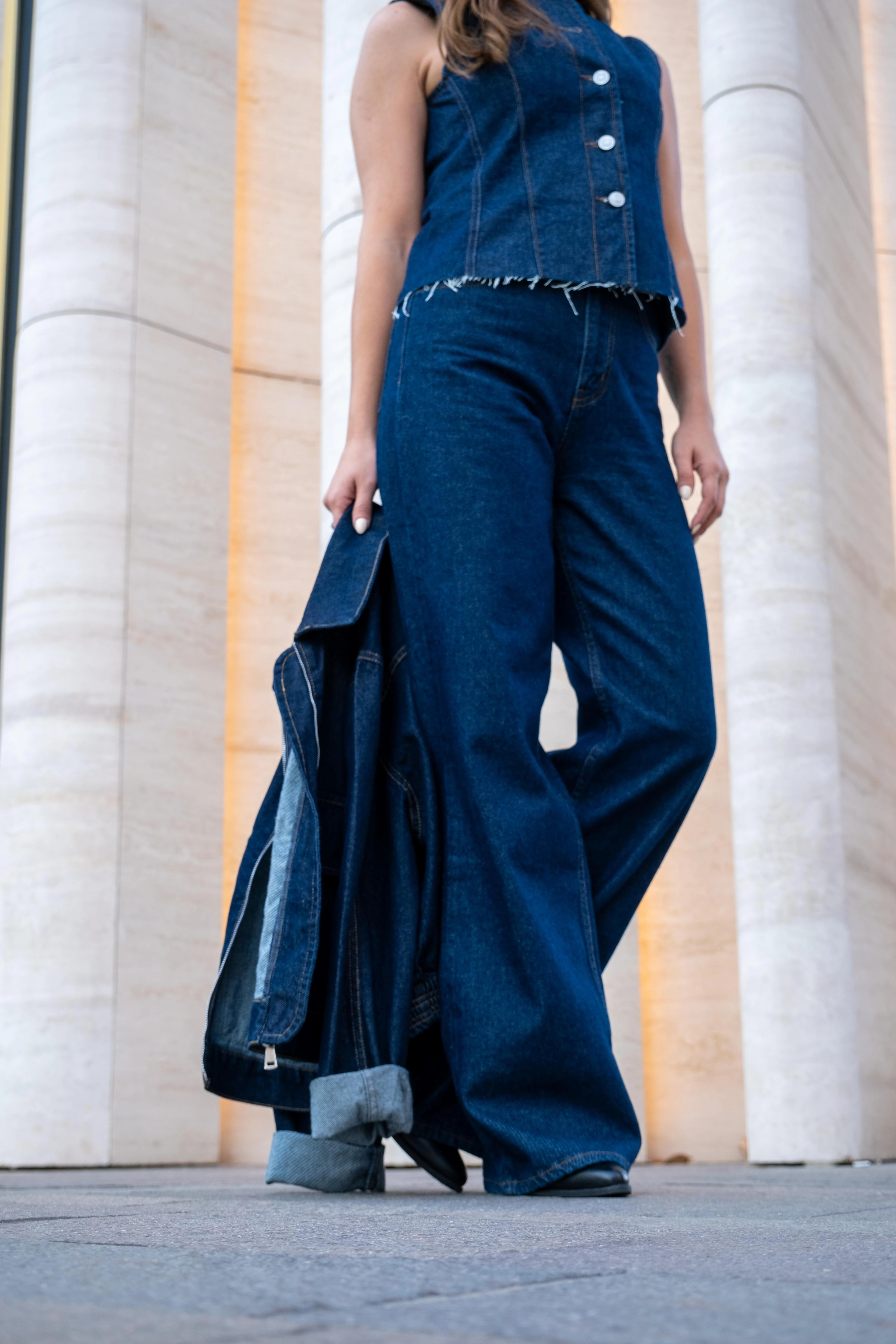 DENIM YELEK PALAZZO PANTOLON TAKIM