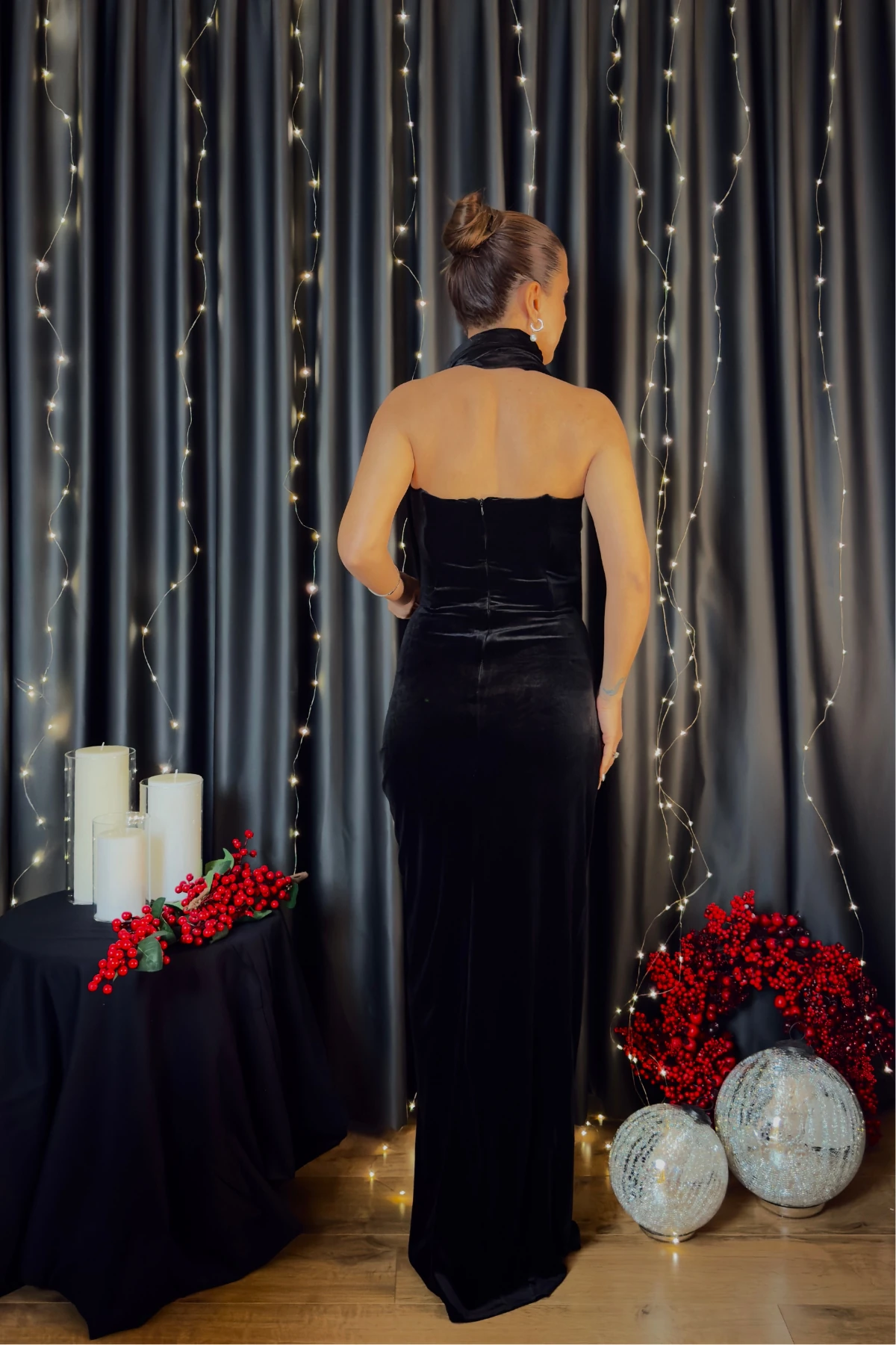 Şal Detay Kadife Elbise