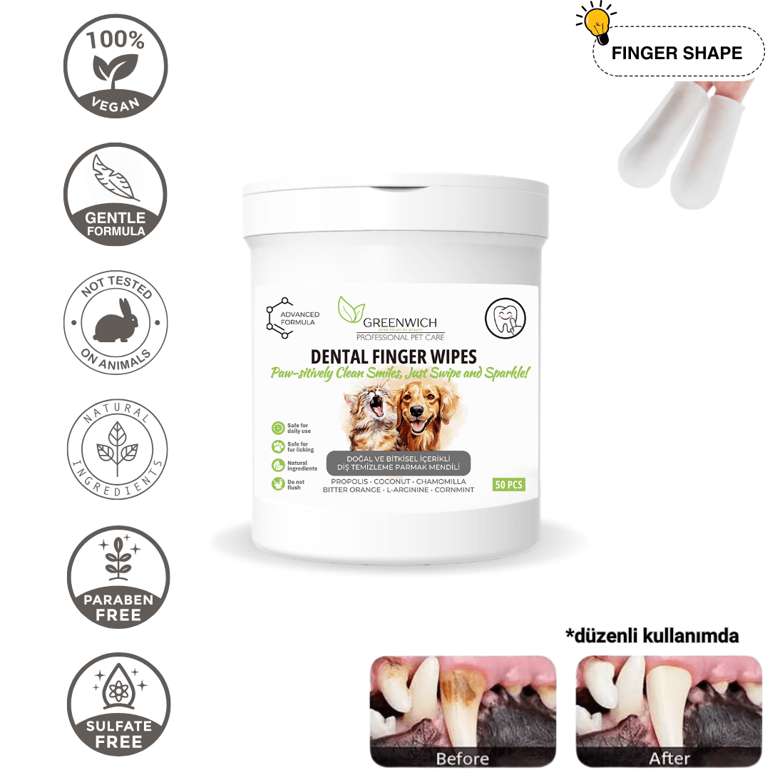 Diş Mendili | 50 Adet | Plak Tartar Ağız Kokusu Giderici | Kedi Köpek | Nano Gümüş Içermez