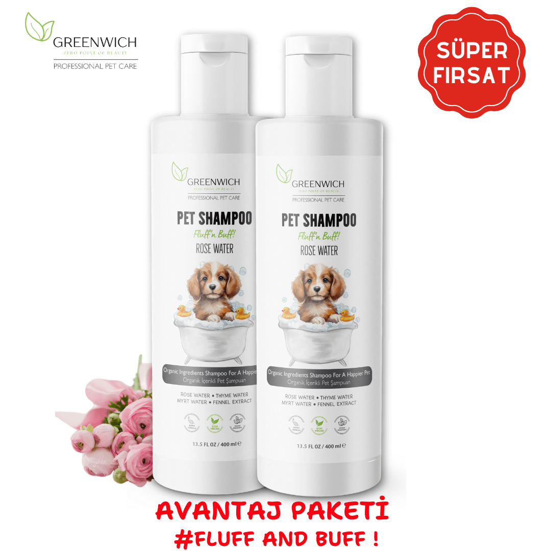 Pet Şampuanı Vegan Organik Içerikli Kedi Köpek Arındırıcı Kaşıntı Tahriş Koku Giderici 400 Ml*2