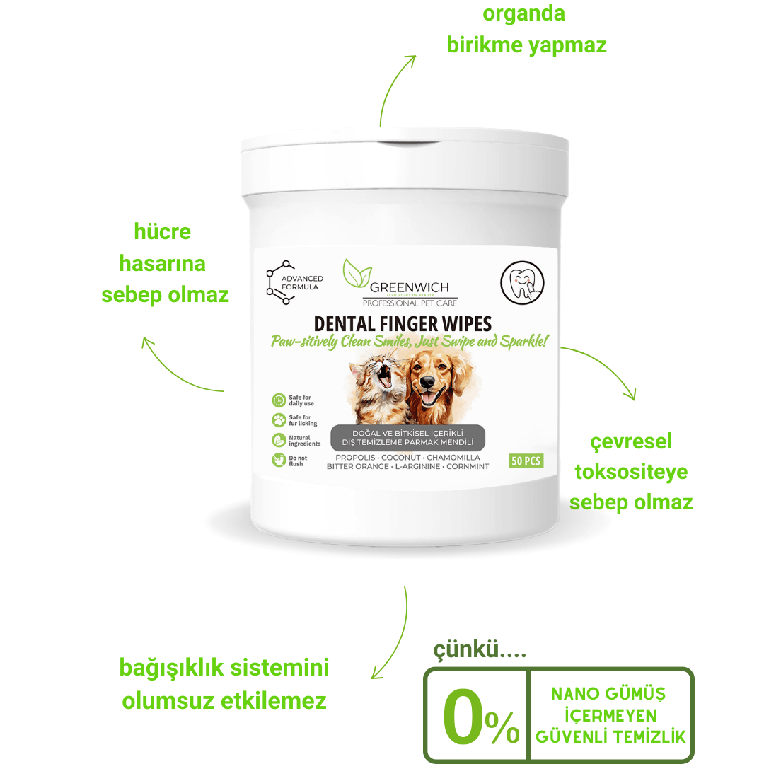 Diş Mendili | 50 Adet | Plak Tartar Ağız Kokusu Giderici | Kedi Köpek | Nano Gümüş Içermez