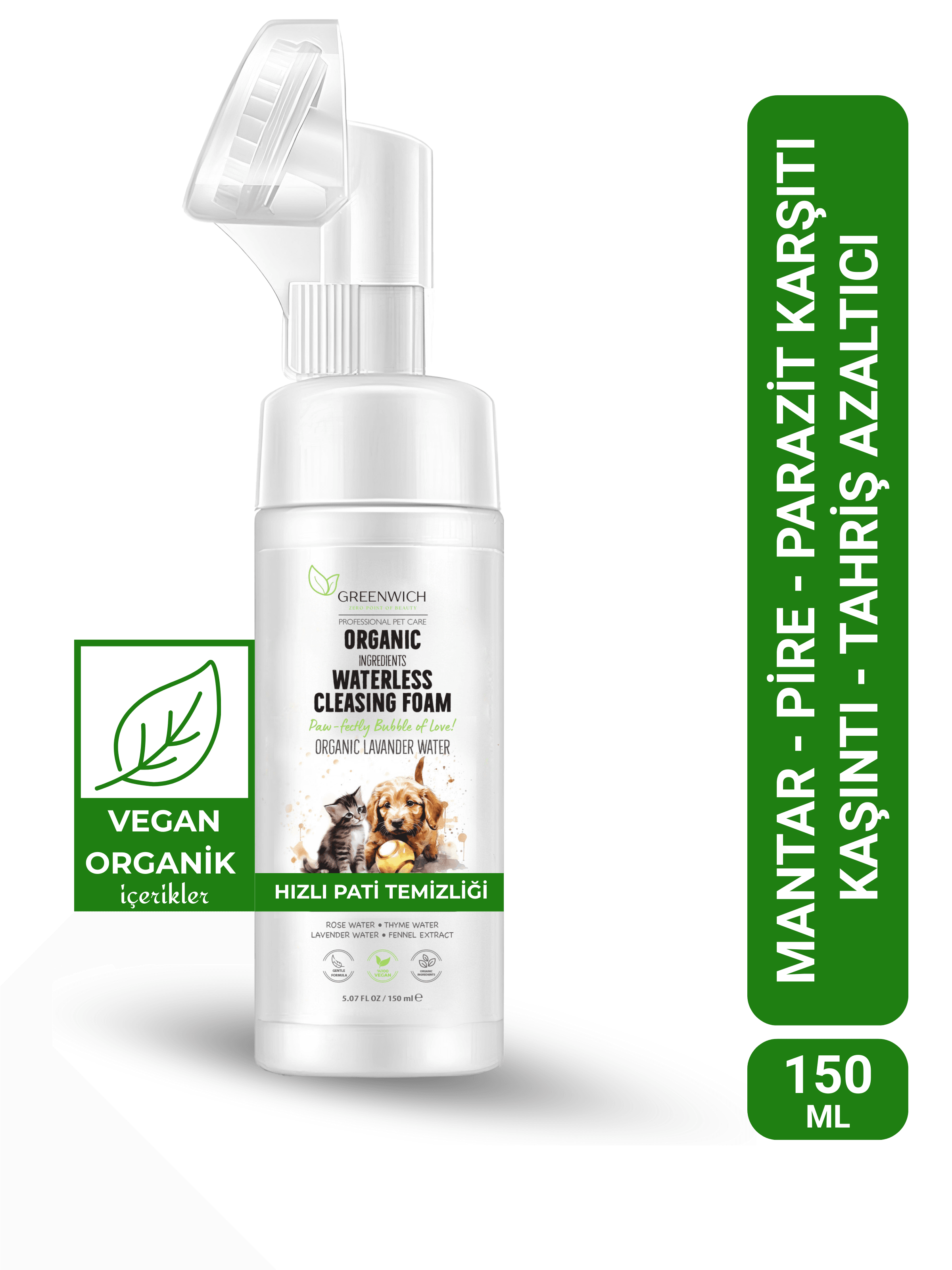 Pati Köpük | 150 ml | Kuru Şampuan | Tüy Dökme Karşıtı Pire Kene Parazit Uzaklaştırıcı | Kedi Köpek