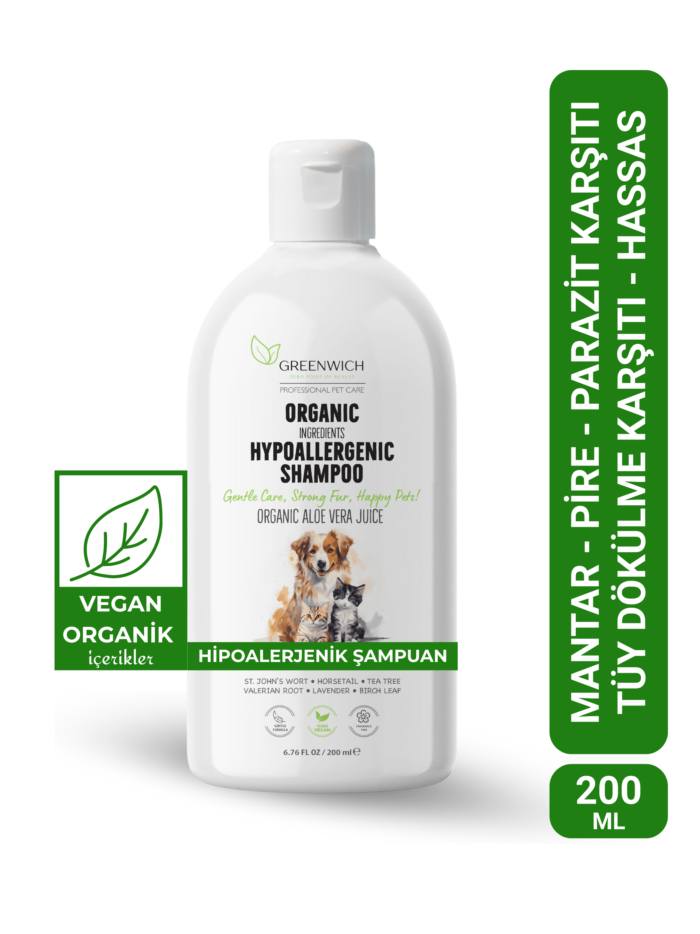 Hipoalerjenik Şampuan 200 ml | Parazit Bit Pire Mantar Uzaklaştırıcı | Esanssız | Kedi Köpek