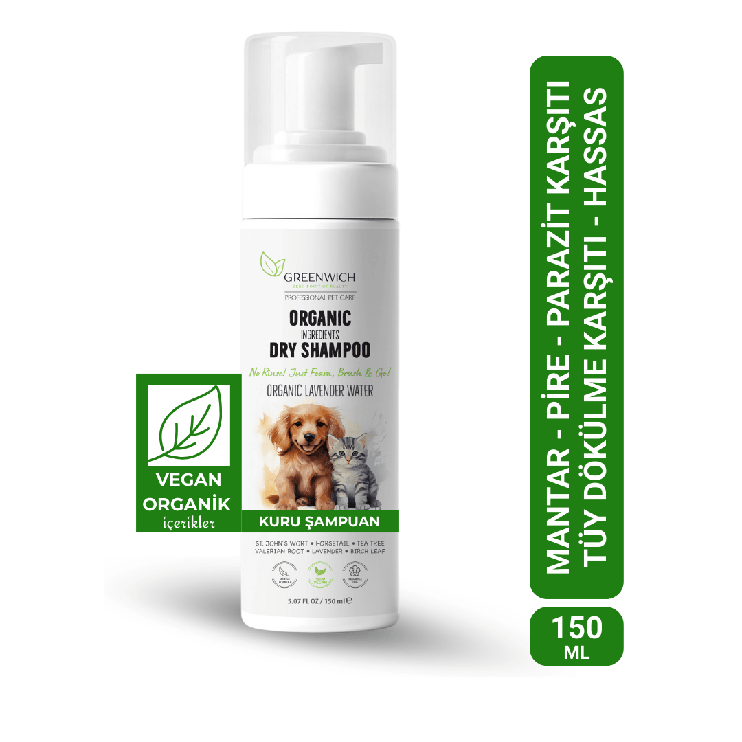 Kuru Şampuan 150 ml | Parazit Bir Pire Mantar Uzaklaştırıcı | Parfümsüz | Kedi Köpek