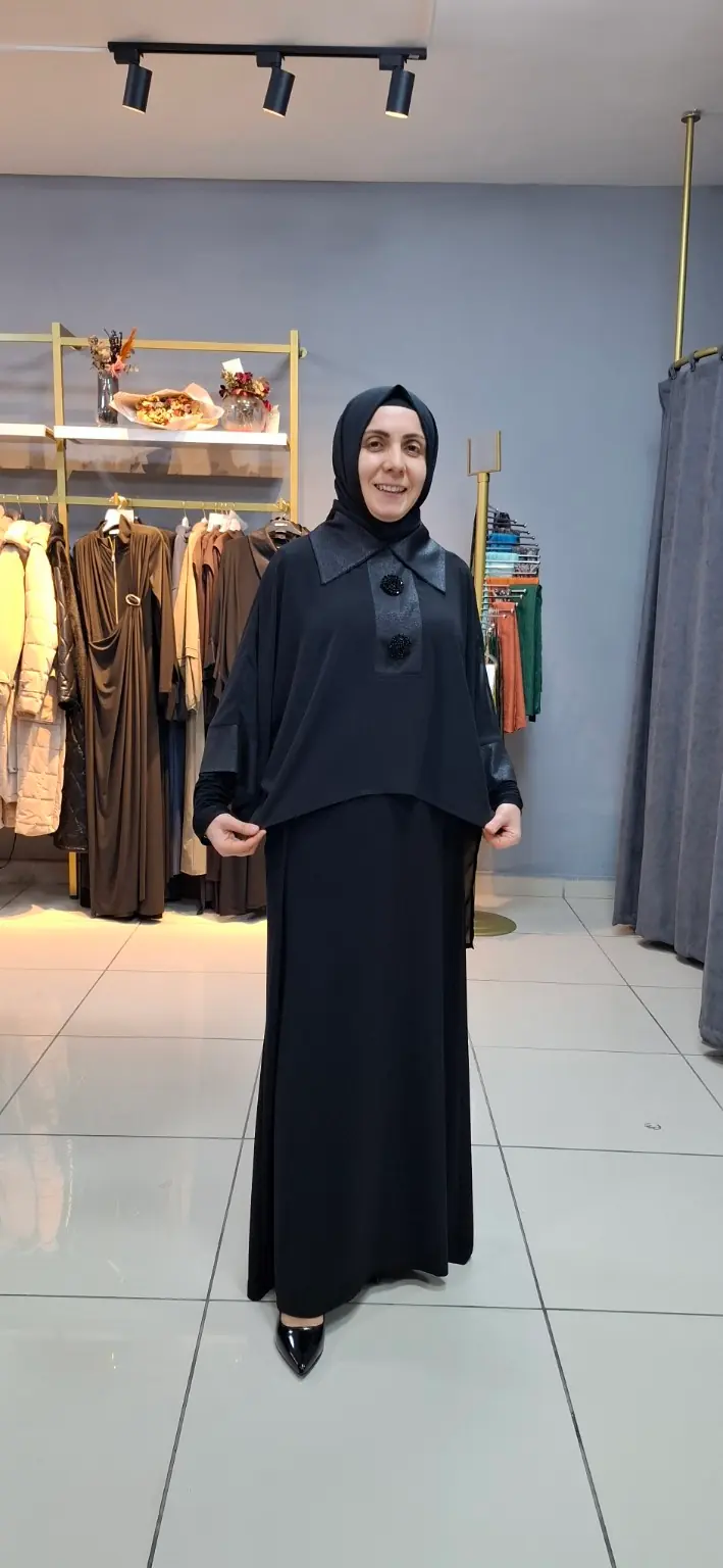 Zarif Şifon Yakalı Abiye Elbise Siyah | Model 845