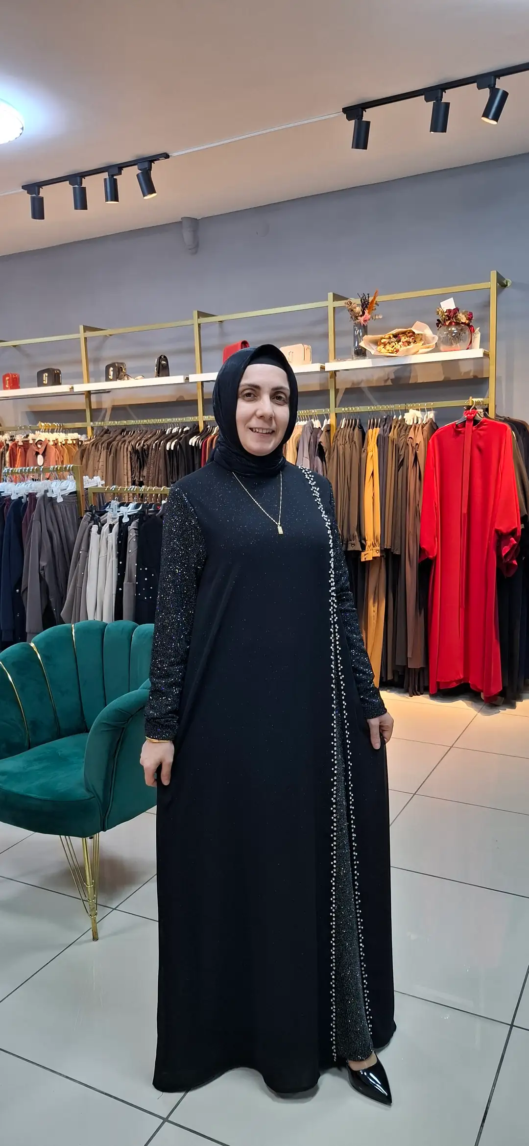 Simli Taş Detaylı Abiye Elbise Siyah | 38-54 Beden | 851 Model