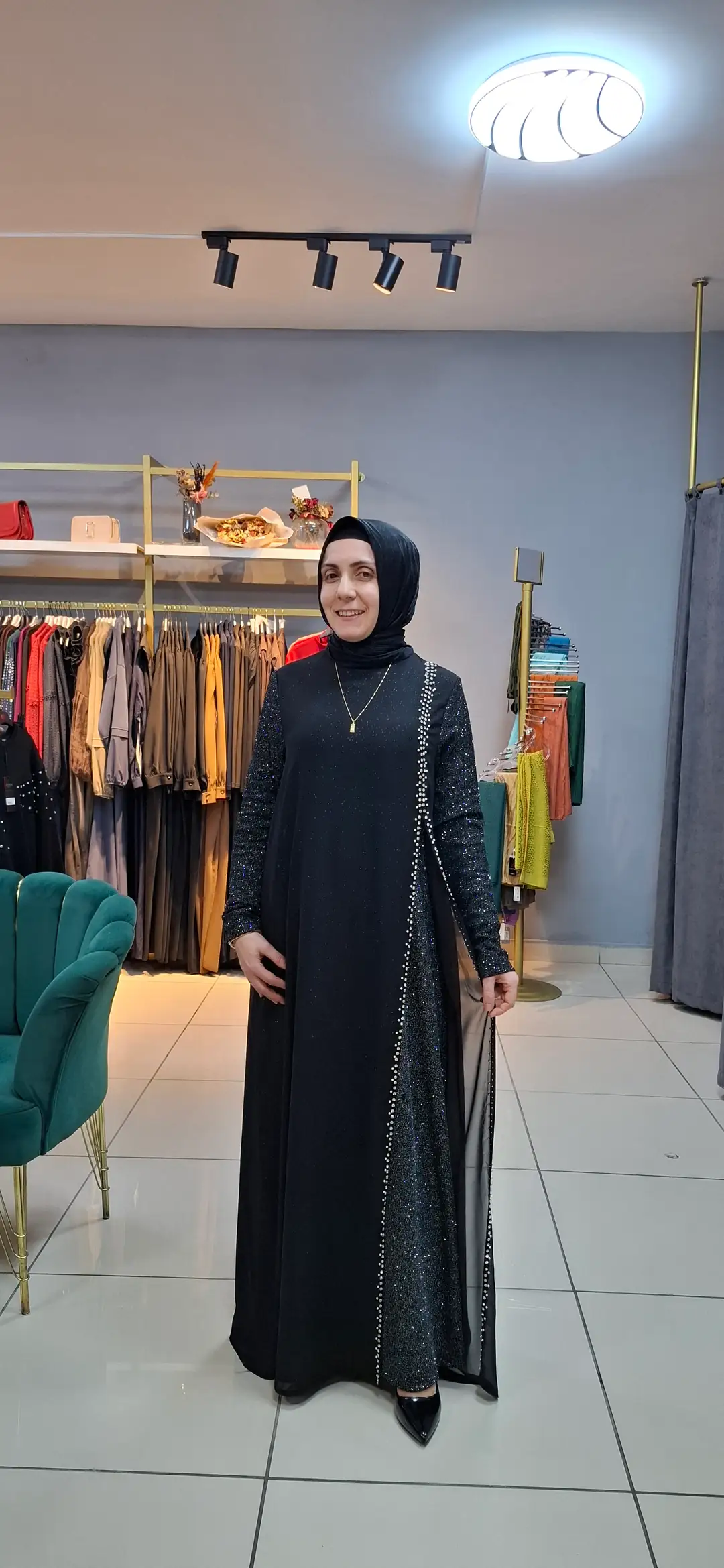 Simli Taş Detaylı Abiye Elbise Siyah | 38-54 Beden | 851 Model · 2