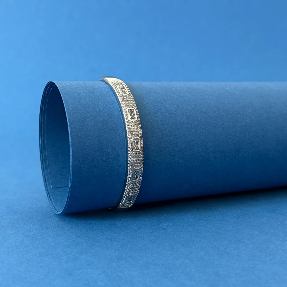 Zirkon Taşlı Gümüş Kelepçe Bileklik