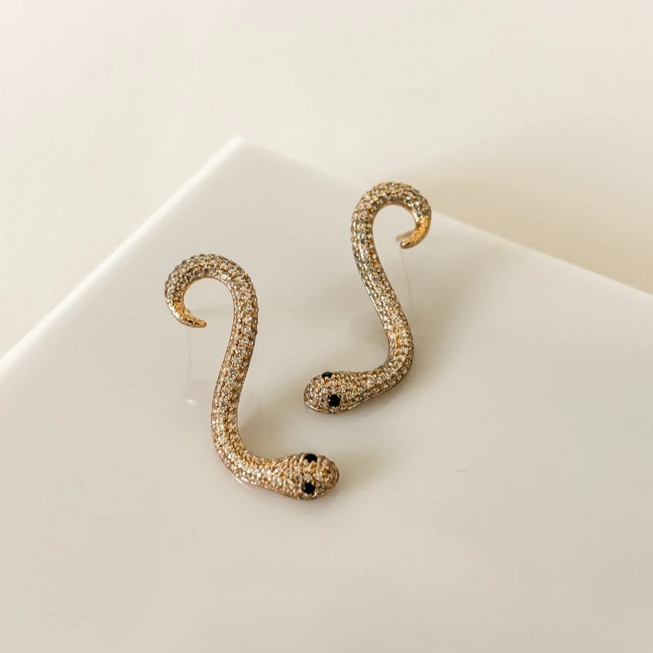 Renkli Zirkon Yılan Figürlü Küpe