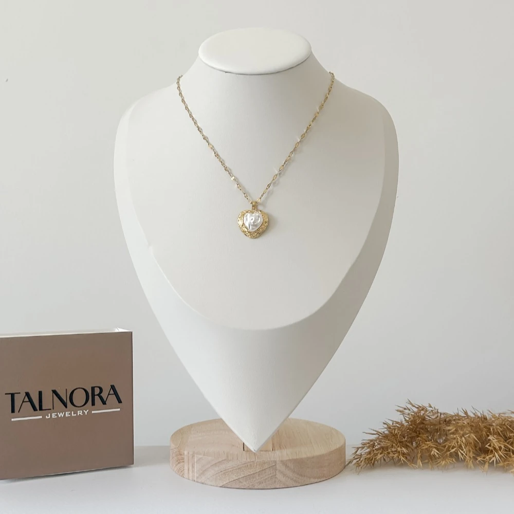 İnci Kalp Figürlü Çelik Lip Kolye