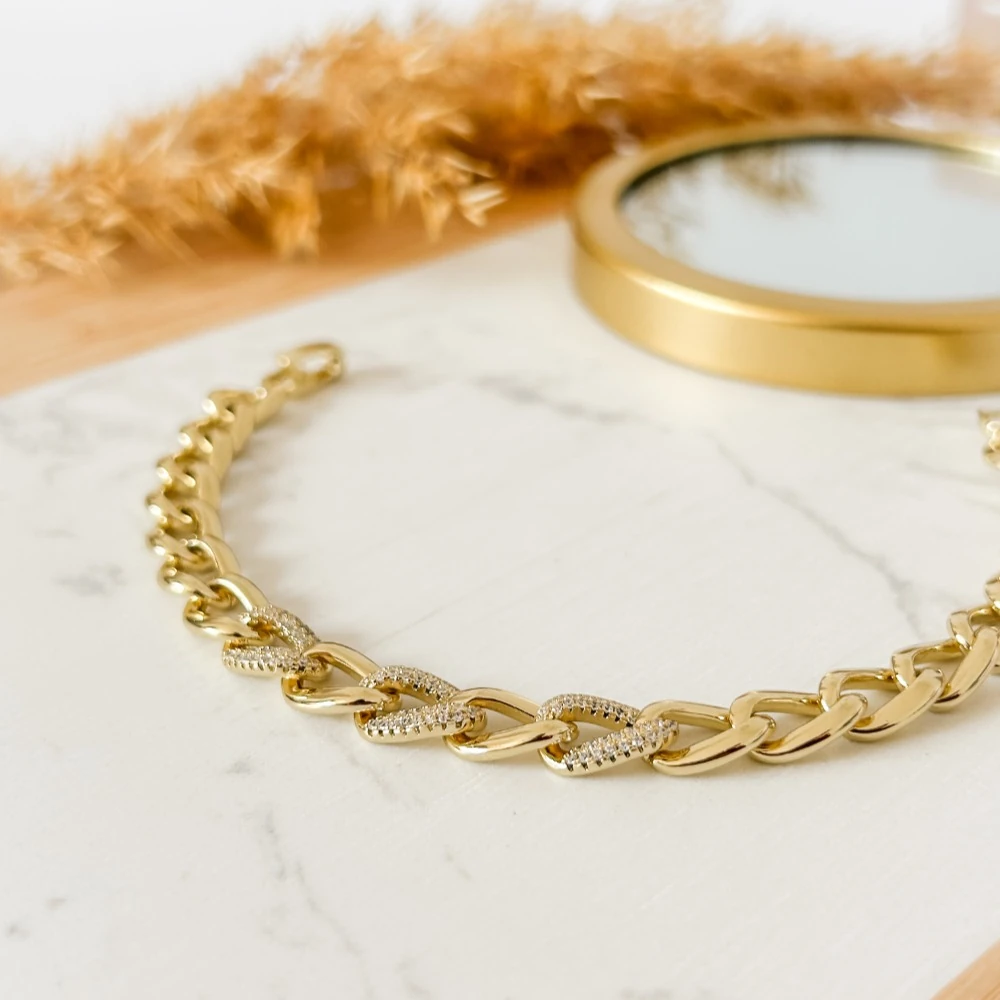 Zirkon Taşlı Zincir Bileklik