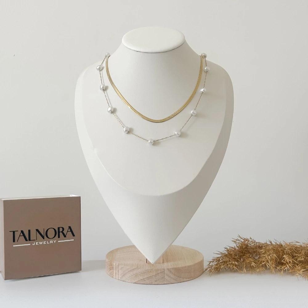 İncili Paperclip İtalyan Zincirli Çelik Kolye