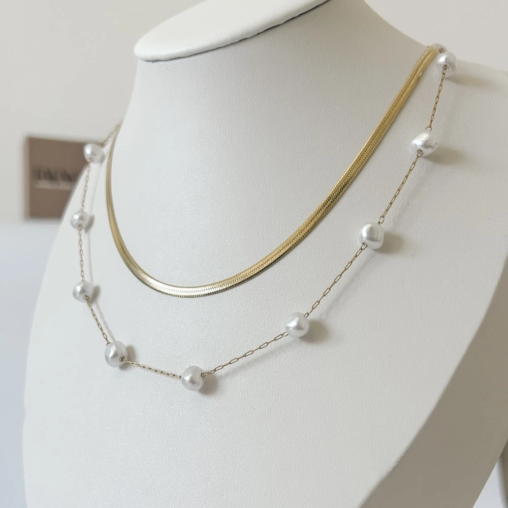 İncili Paperclip İtalyan Zincirli Çelik Kolye