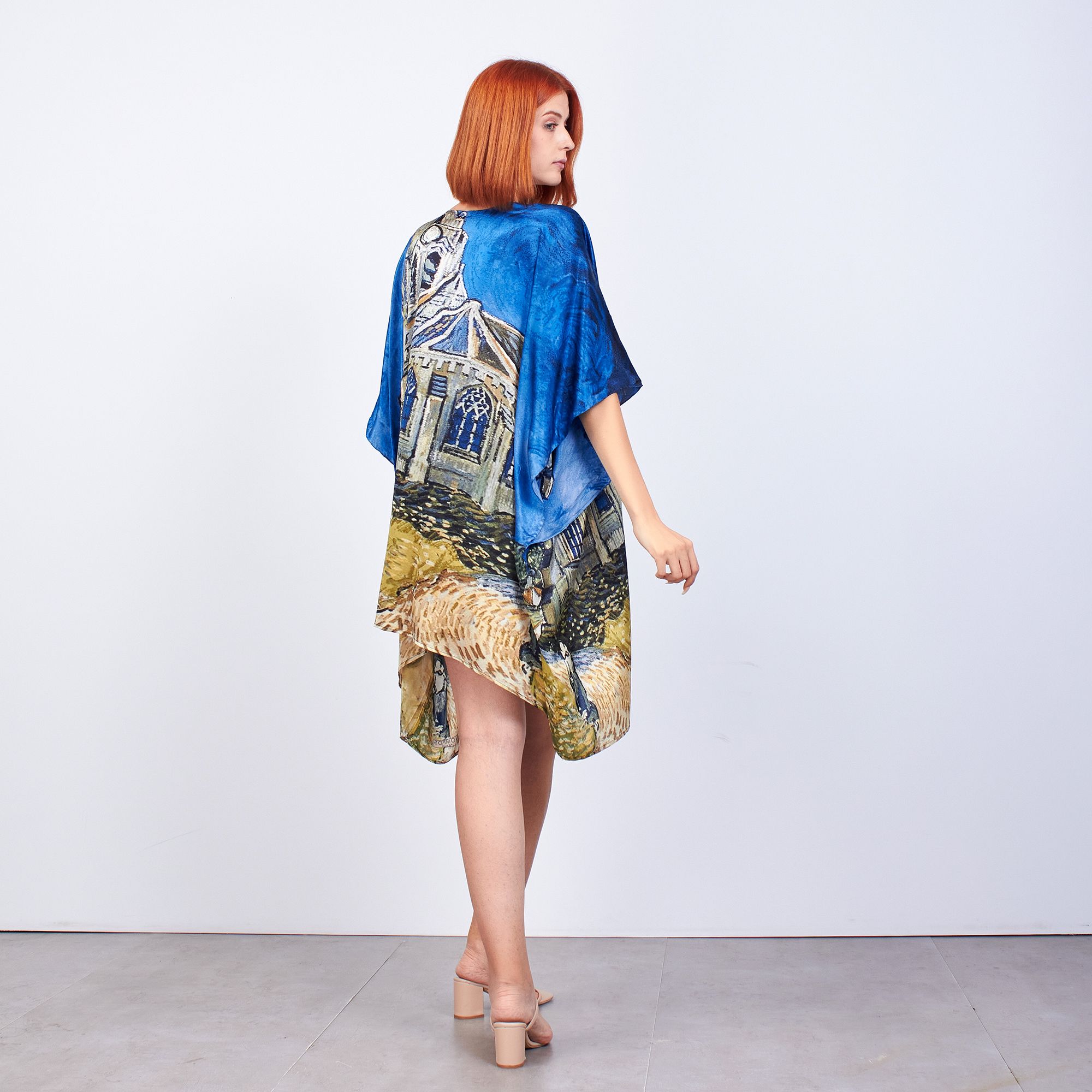 100% Silk Short Kimono Pareo | Van Gogh Church at Auvers | Nomads Felt