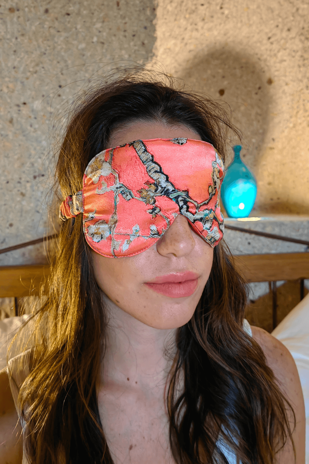 %100 İpek Uyku Maskesi Göz Bandı | Nar Çiçeği | Van Gogh Badem Ağacı | Nomads Felt