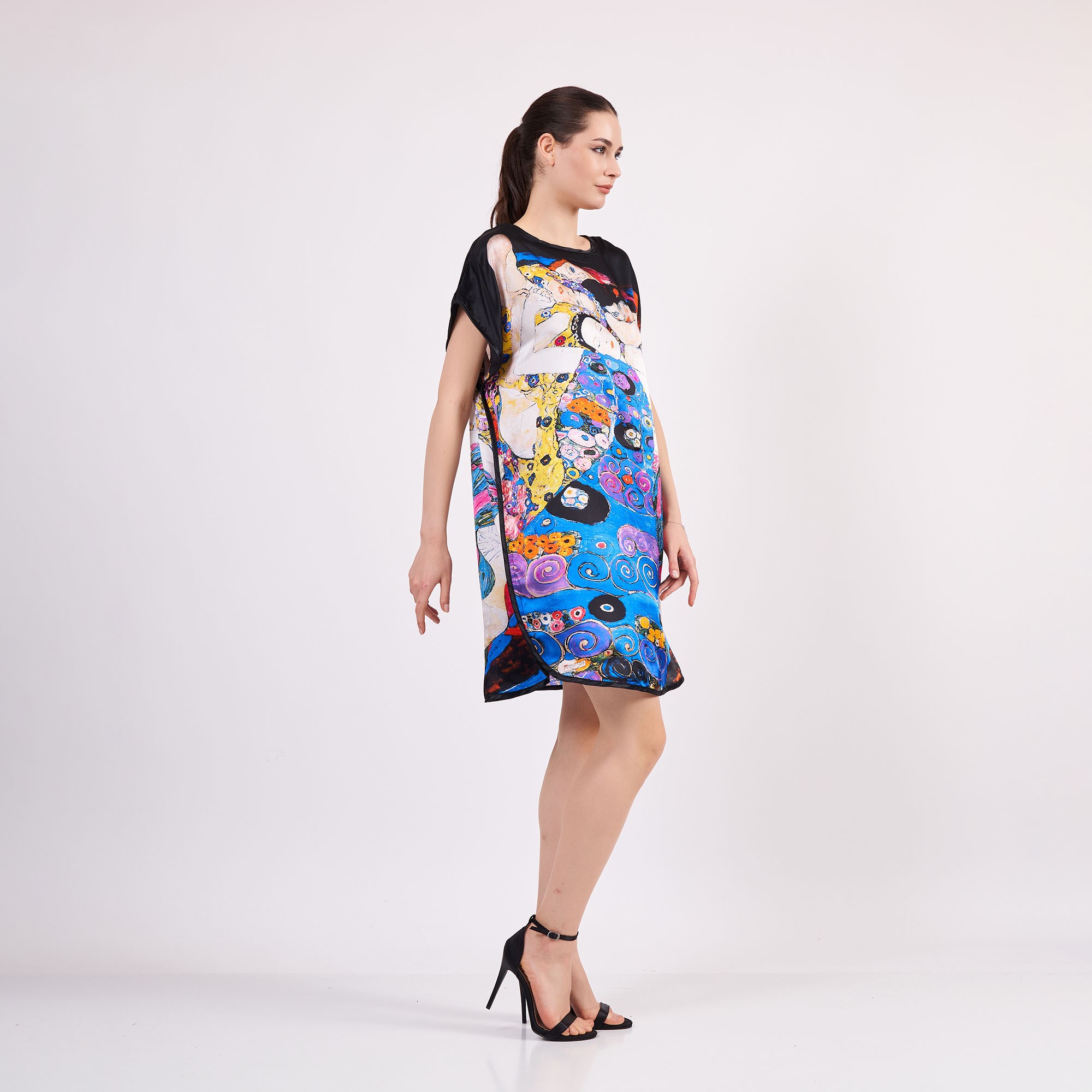 Saf İpek Kısa Elbise | Gustav Klimt The Virgins | Nomads Felt