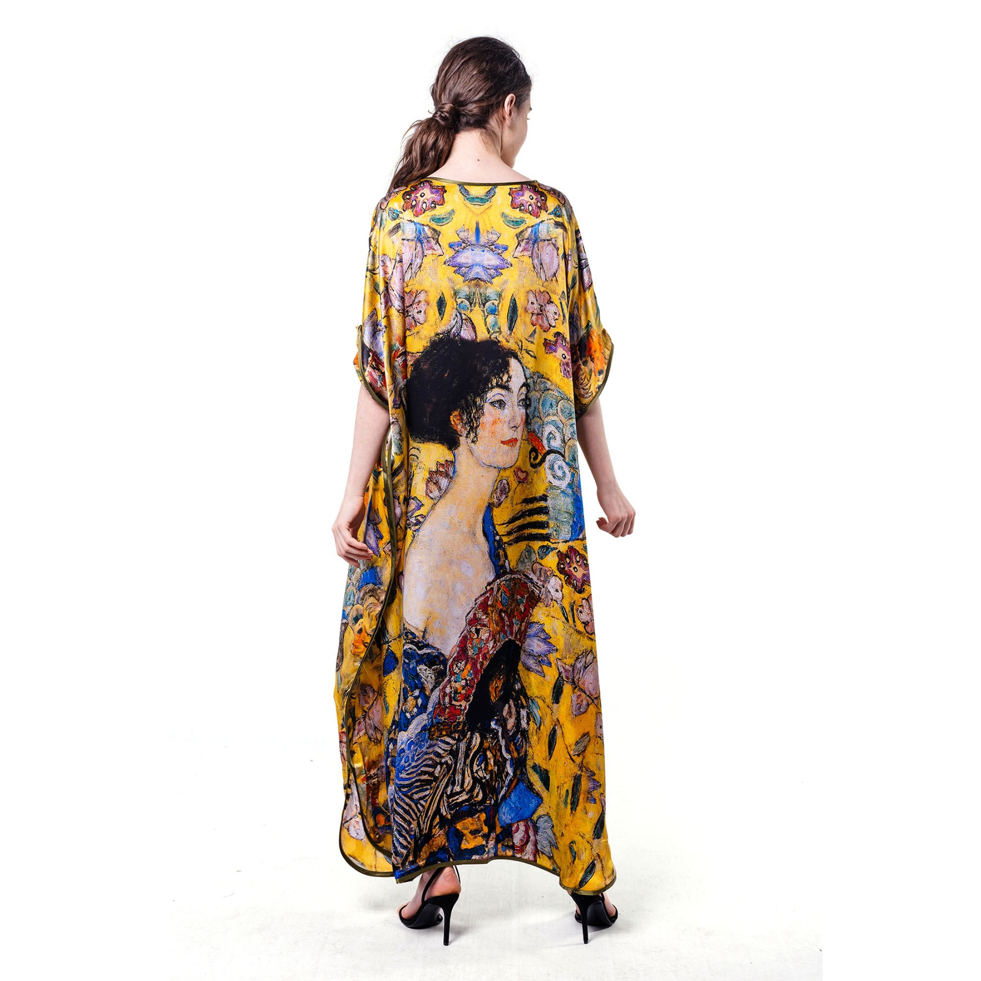 %100 Silk Long Dress | Gustav Klimt Lady with Fan | Nomads Felt