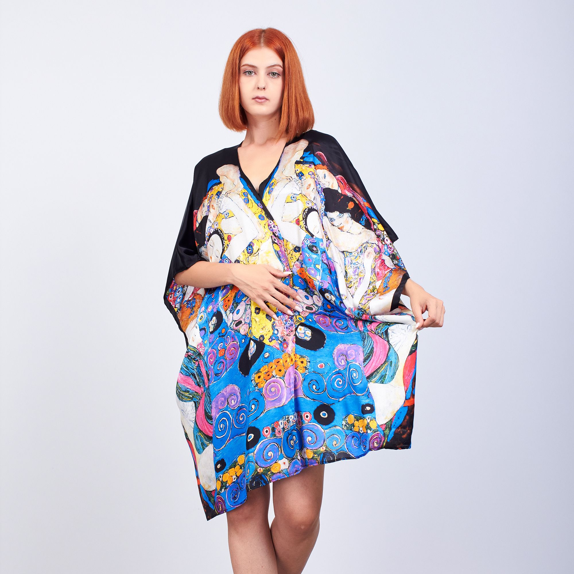 %100 İpek Kısa Kimono Pareo | Gustav Klimt The Virgins | Nomads Felt