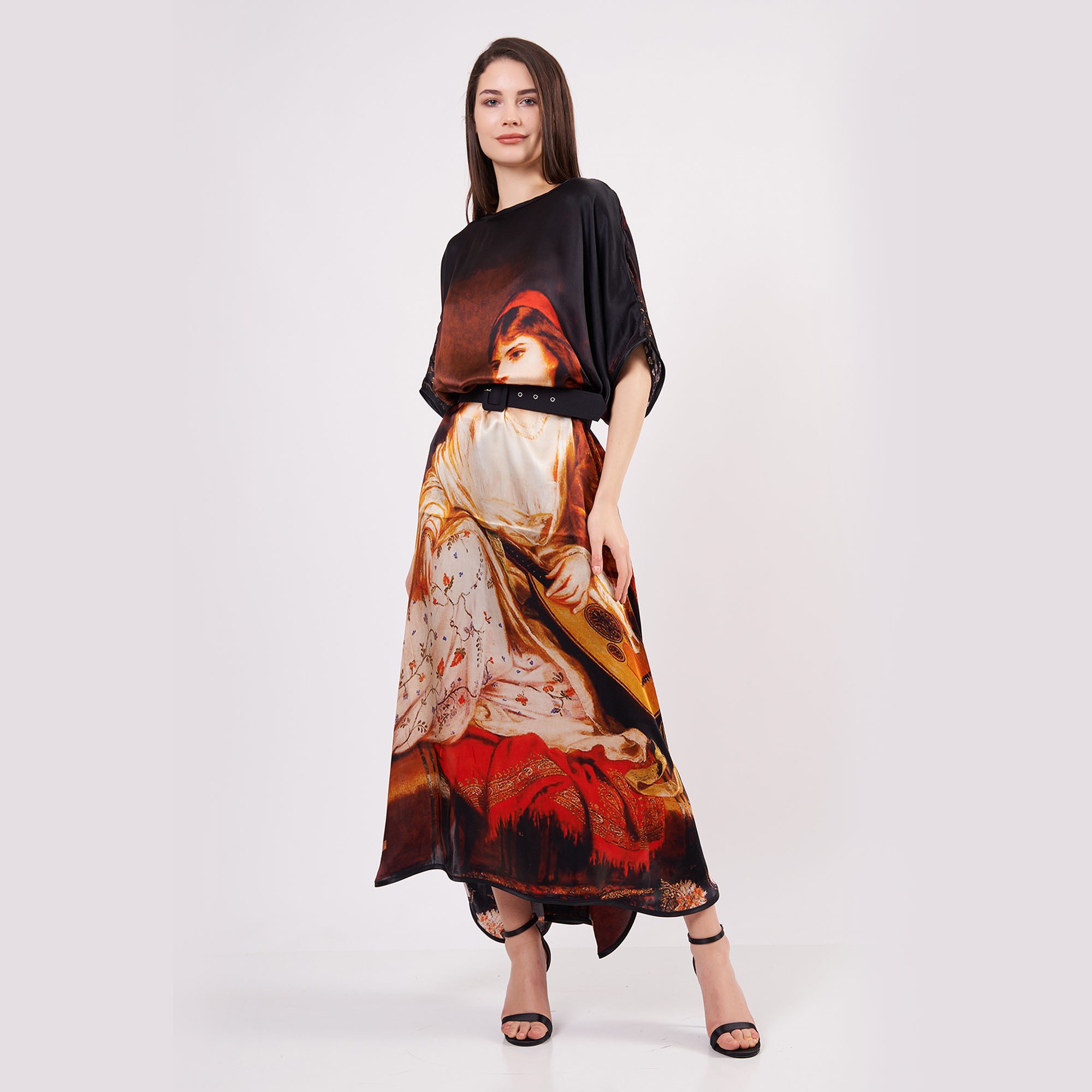 %100 Silk Plus Size Long Dress For Women | Oversized Black Kaftan Harem | Loose Fitting Dress