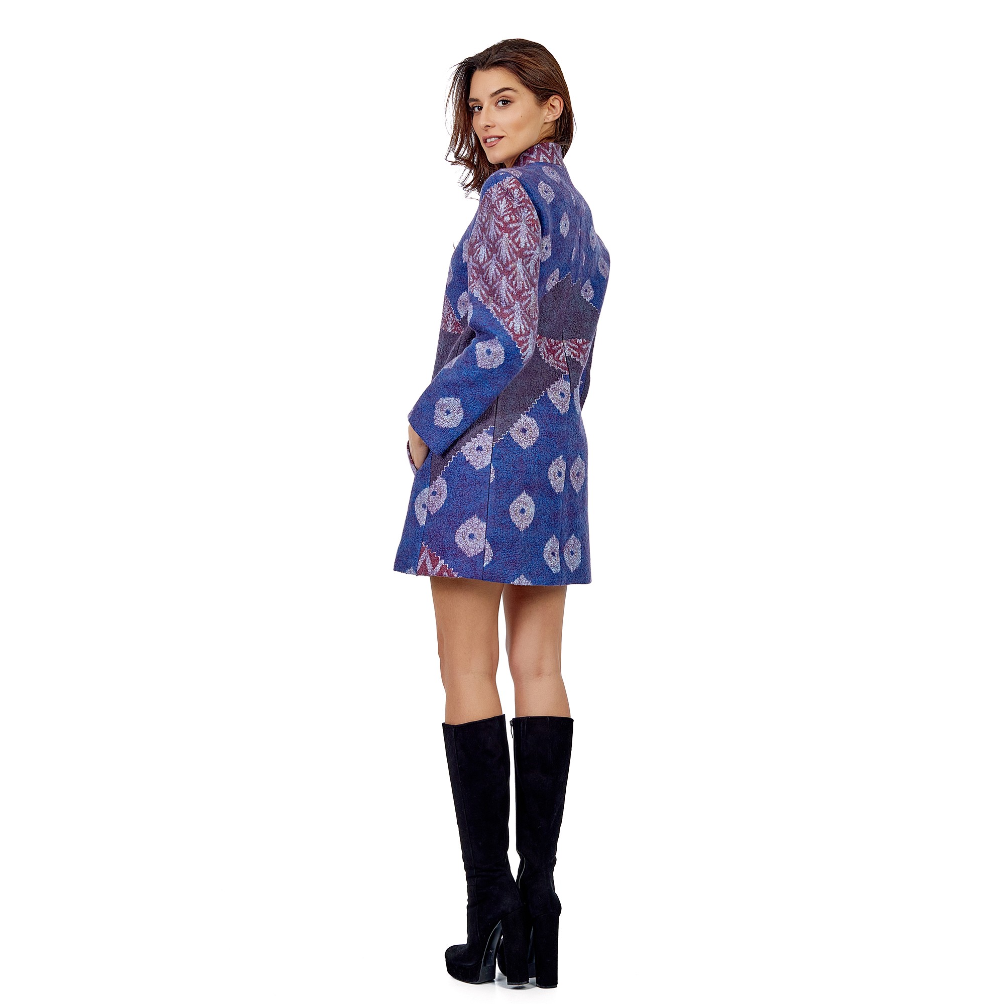 Natural Wool Coat | Haute Couture | Blue-Purple