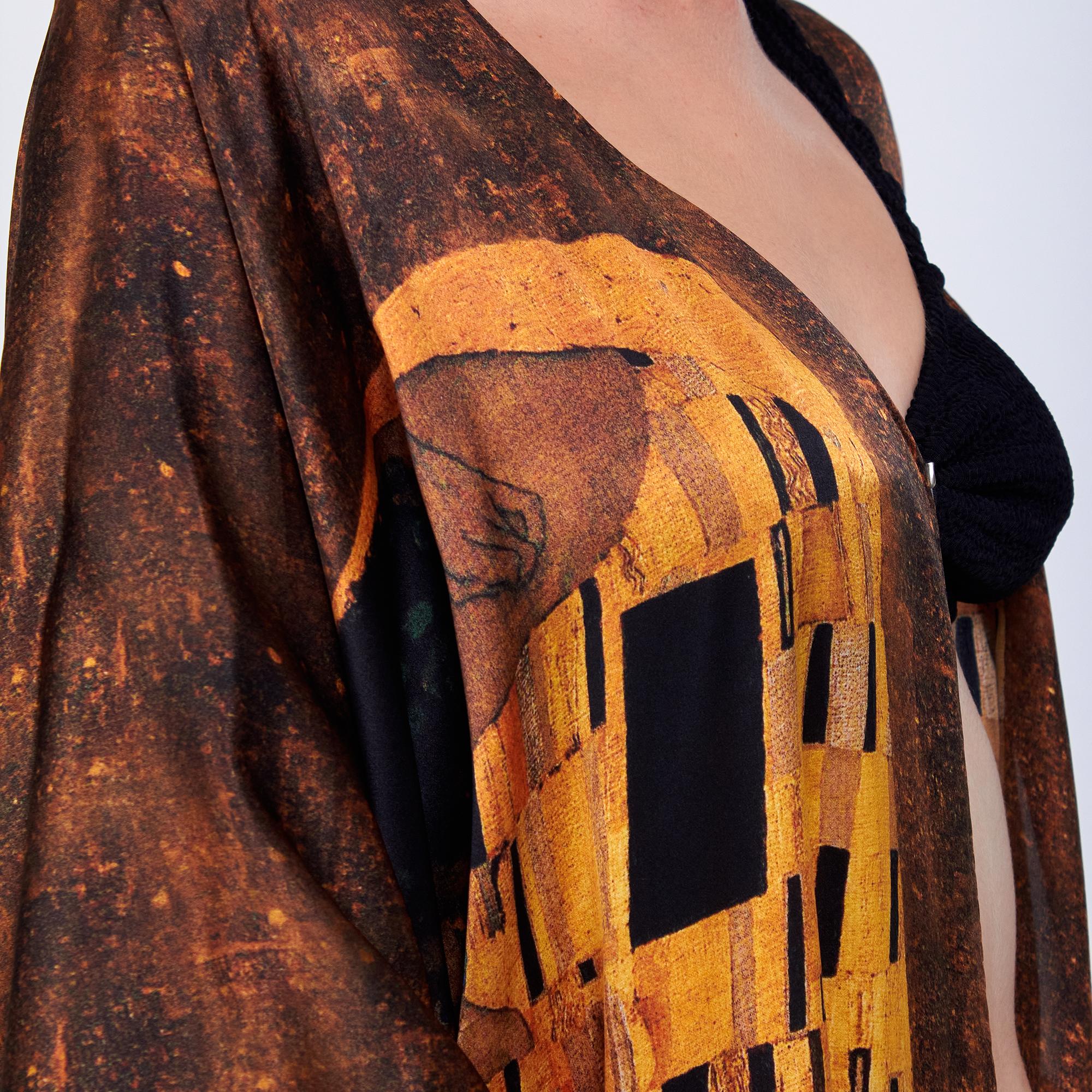 ألبسة كيمونو حريري ١٠٠٪؜ قصير "وشاح للشاطئ" | Gustav Klimt The Kiss