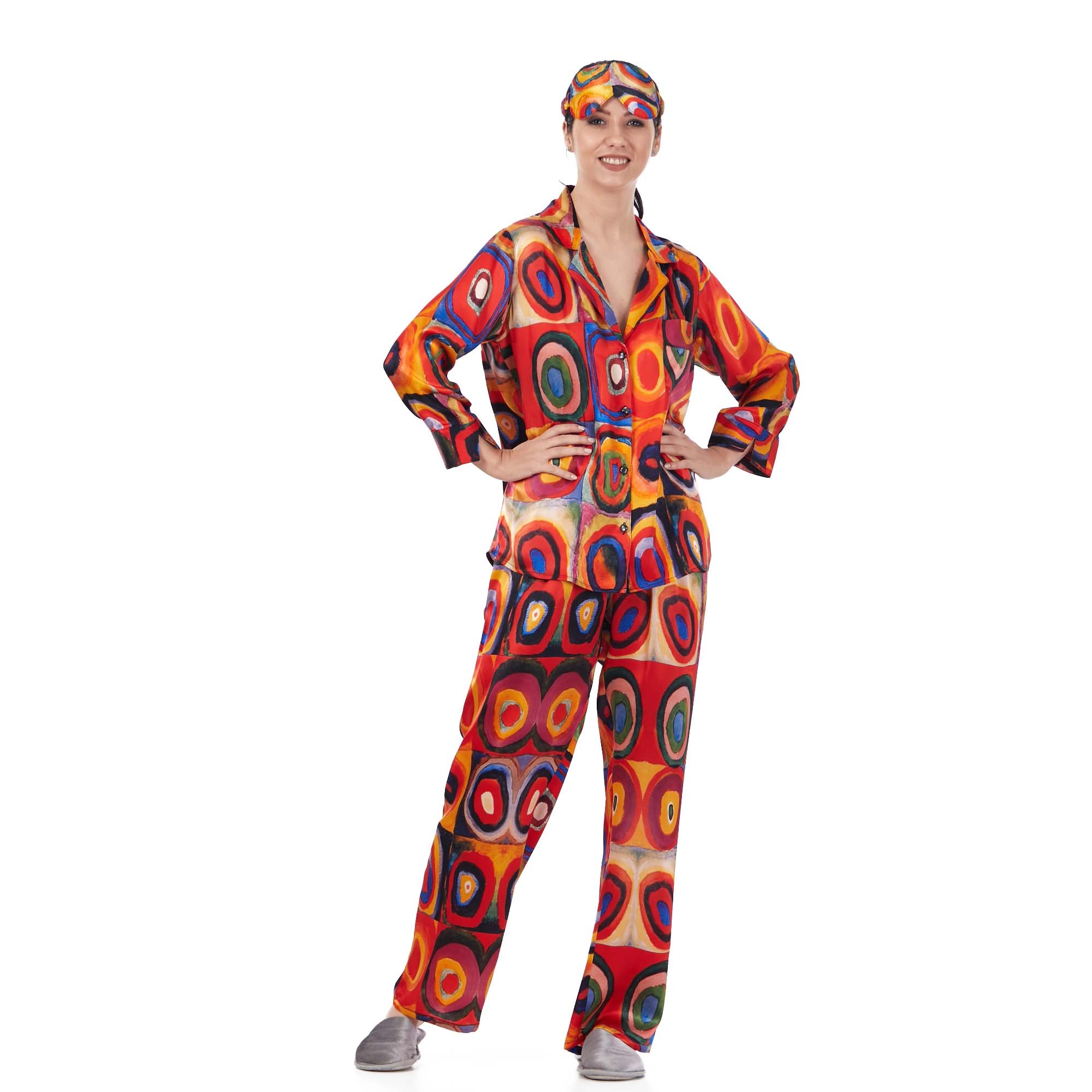 100% İpek Gömlek-Pantolon / Pijama Takımı | Kandinsky Squares with Circles | Nomads Felt