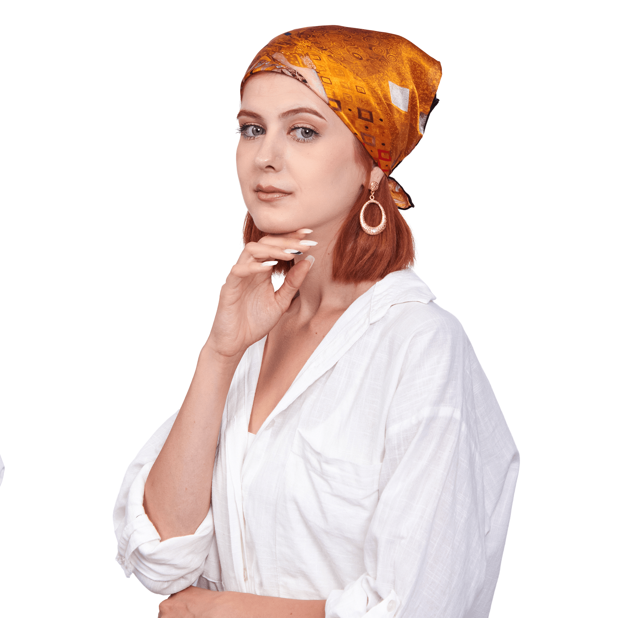 %100 İpek Sarı Kare Fular Gustav Klimt Adele Bloch 55x55 cm