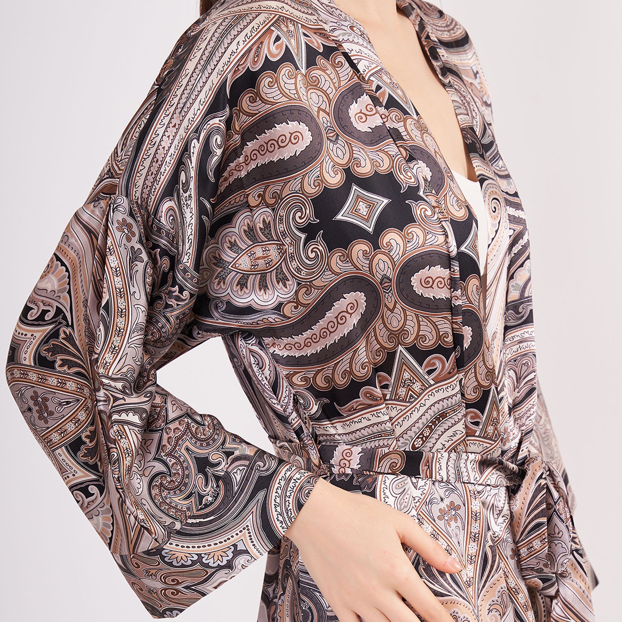 %100 Silk Short Kimono Kaftan | Paisley Pattern | Oversized Beachwear for Women | Plus Size Luxury Kaftan Pool Wear