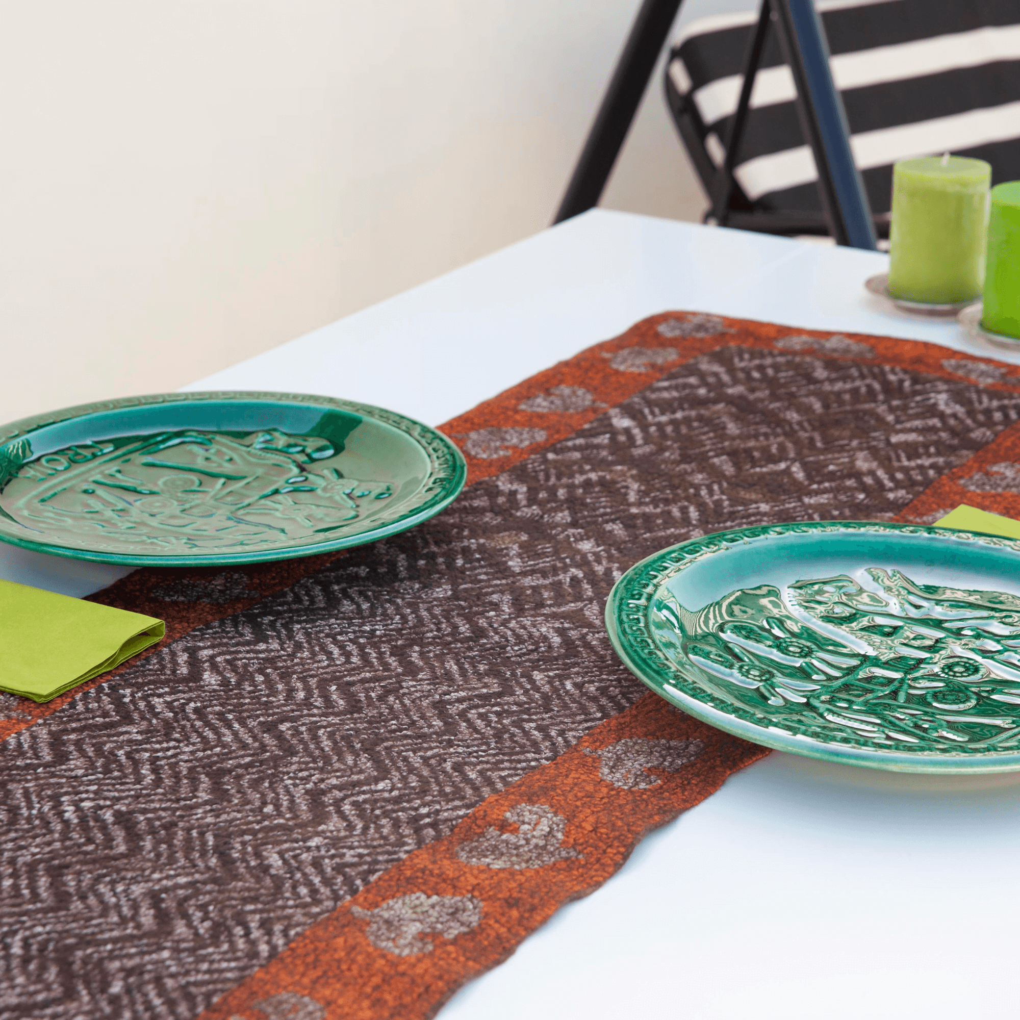 Natural Wool-Silk Runner Tablecloth | Orange | Ikat Pattern