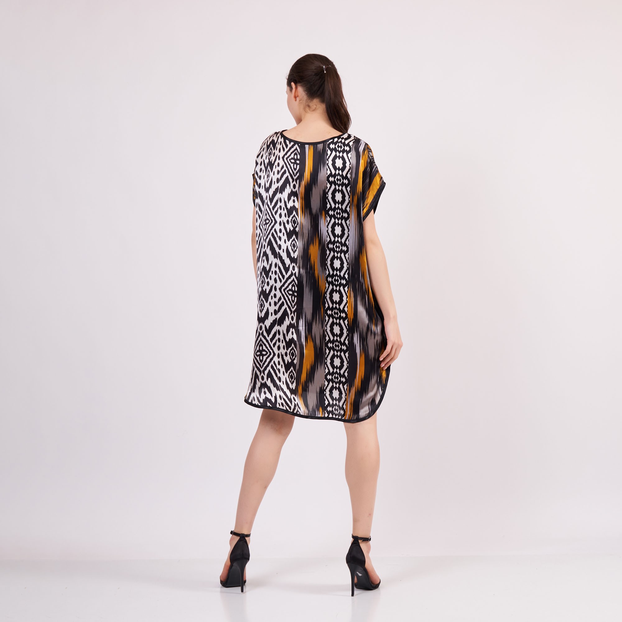 Silk Plus Size Short Dress For Women | Oversized Short Kaftan Ikat Pattern 2 | Loose Fitting Dress