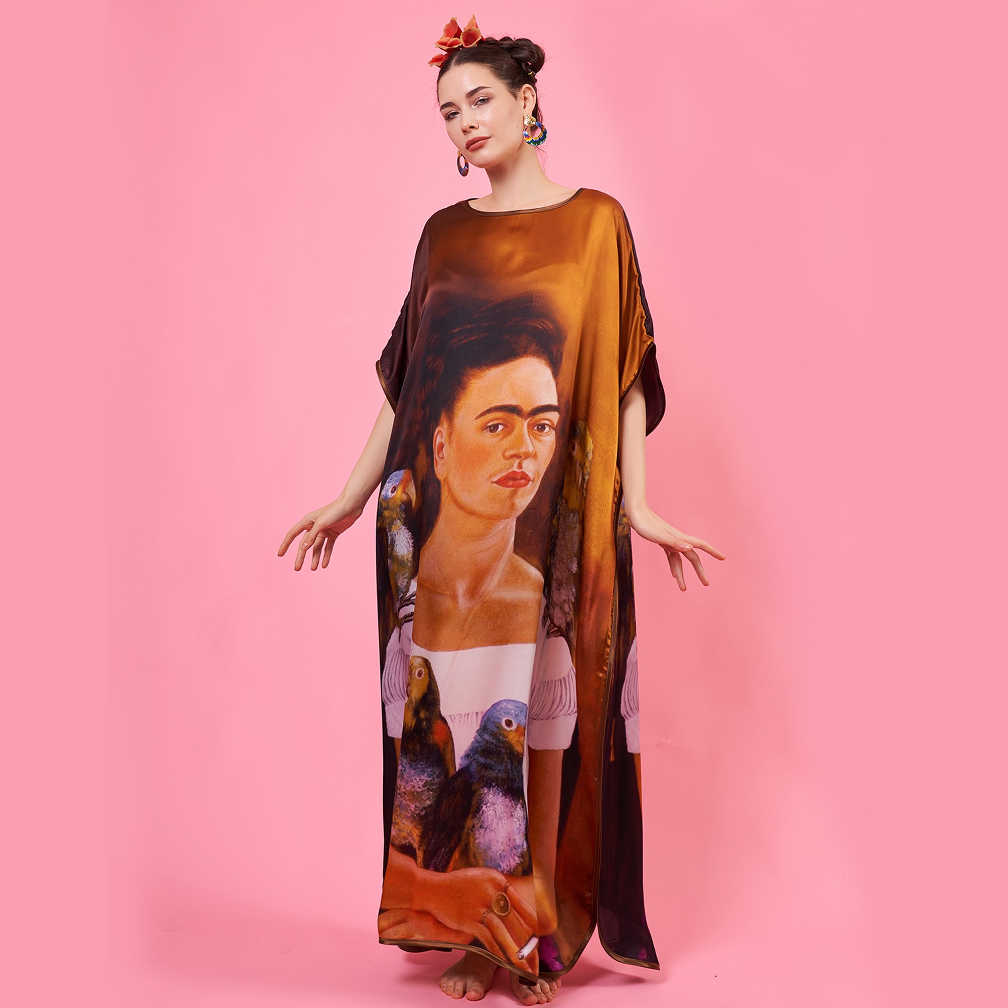 ألبسه حرير ١٠٠٪؜ طويل ، لون البني | Frida Kahlo