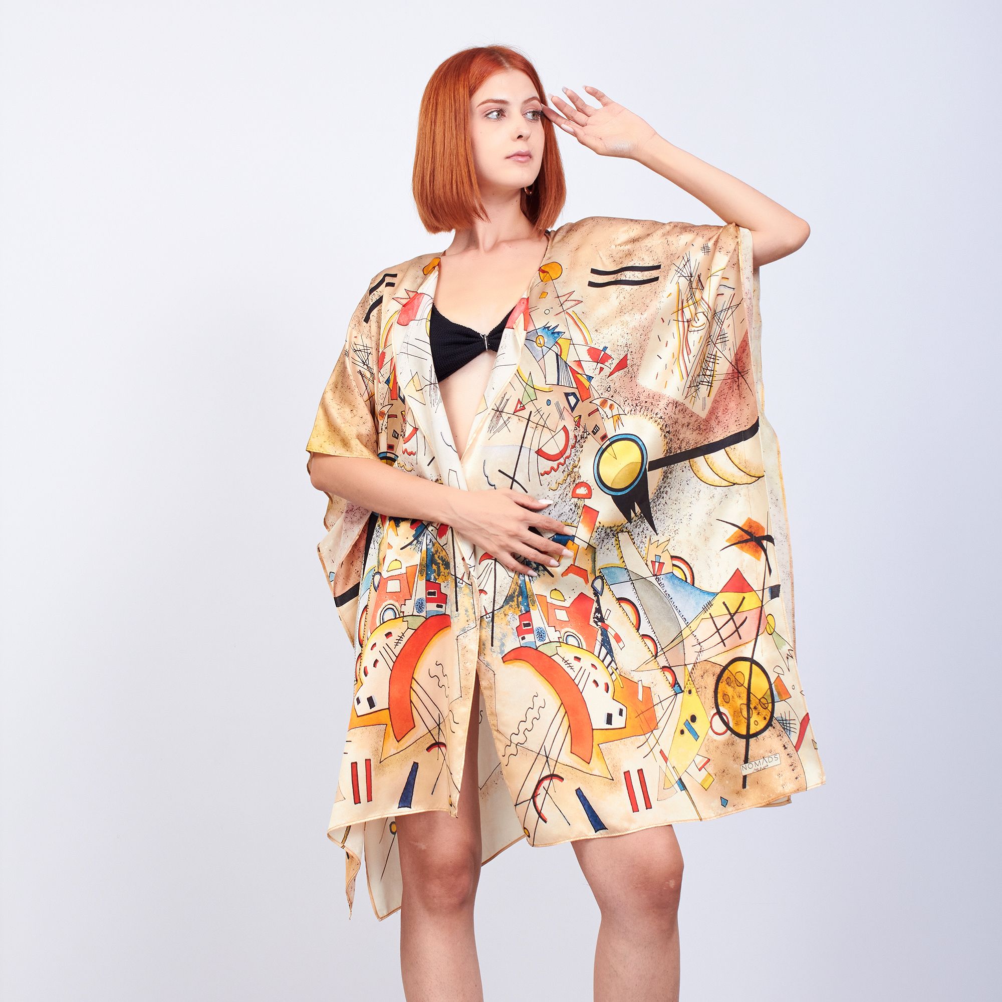%100 Silk Short Kimono Pareo | Kandinsky Bustling Aquarelle | Nomads Felt