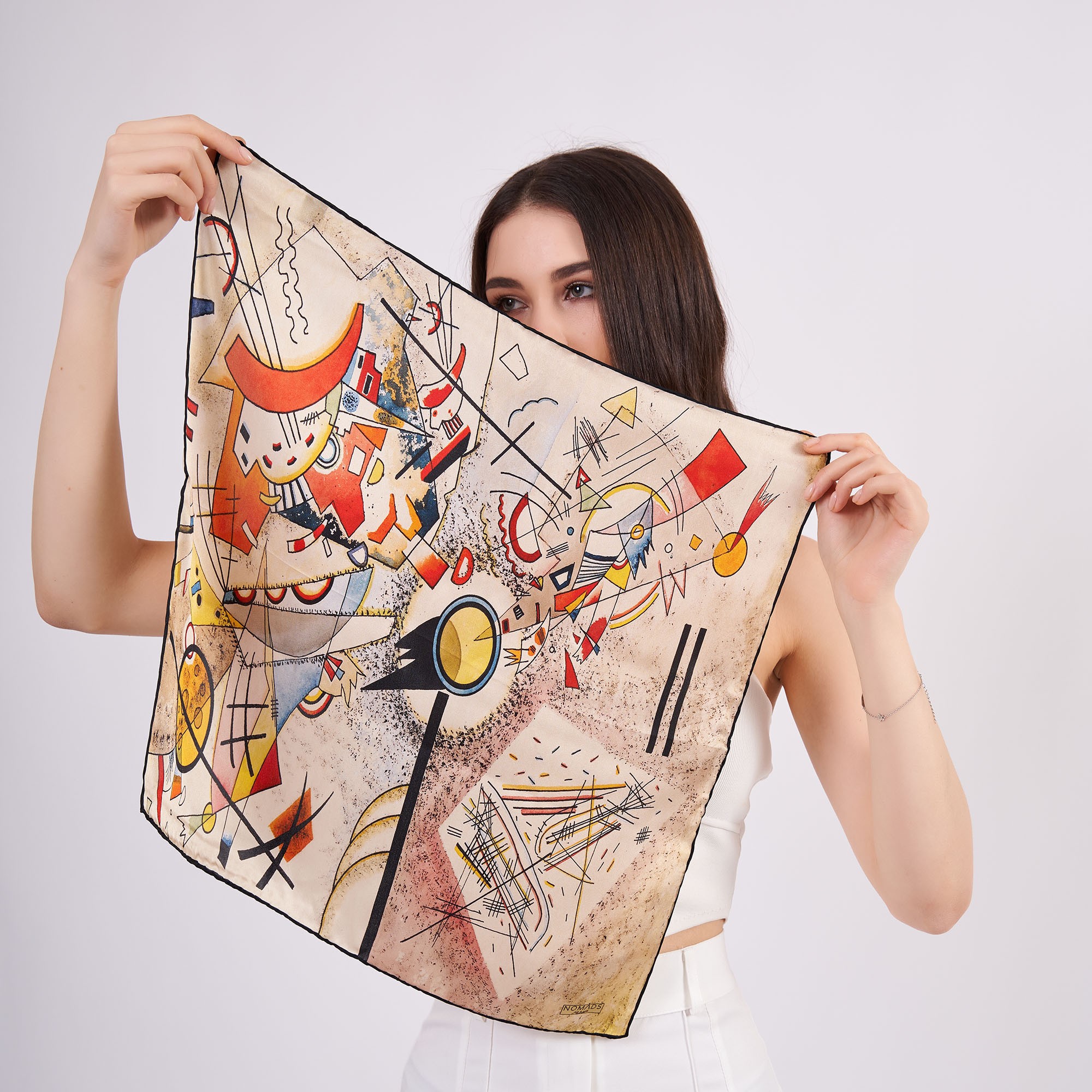 Saf İpek Fular Bandana | Kandinsky Bustling Aquarelle | Nomads Felt