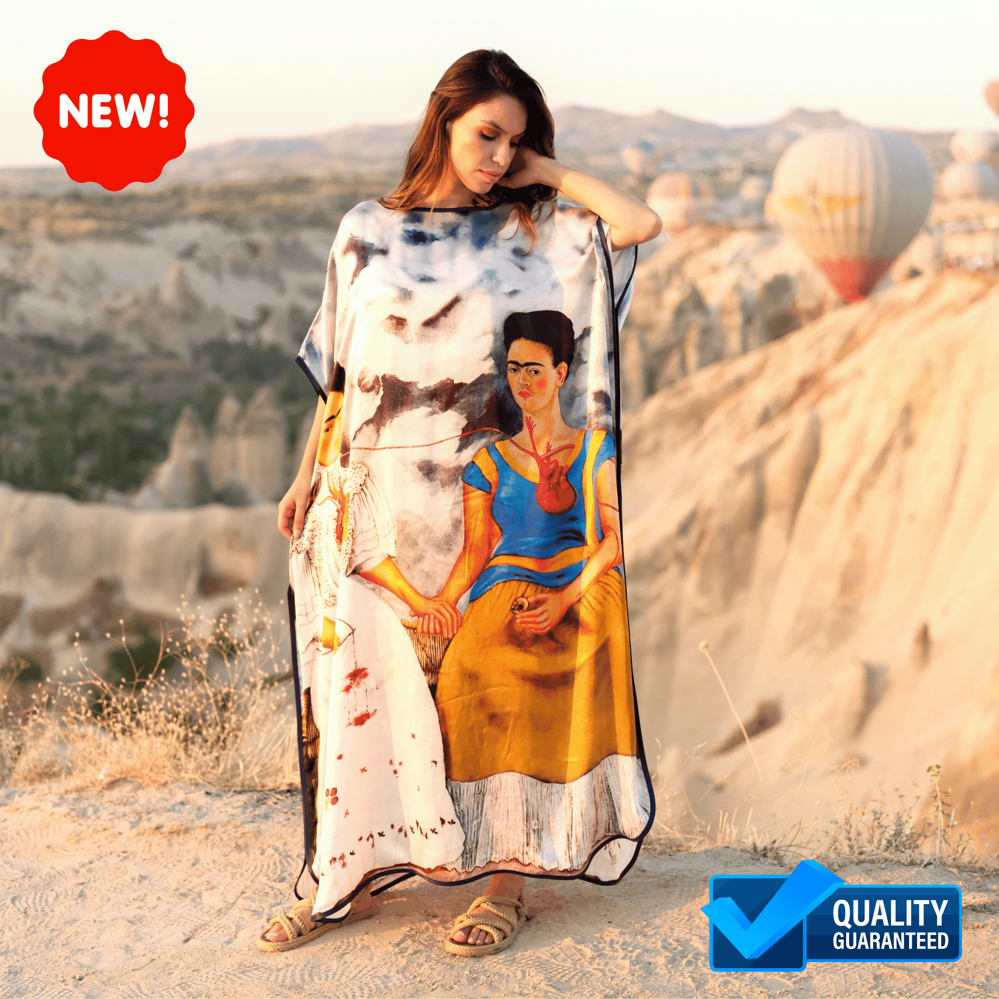 %100 Silk Plus Size High Quality Long Dress For Woman | Frida Kahlo Print