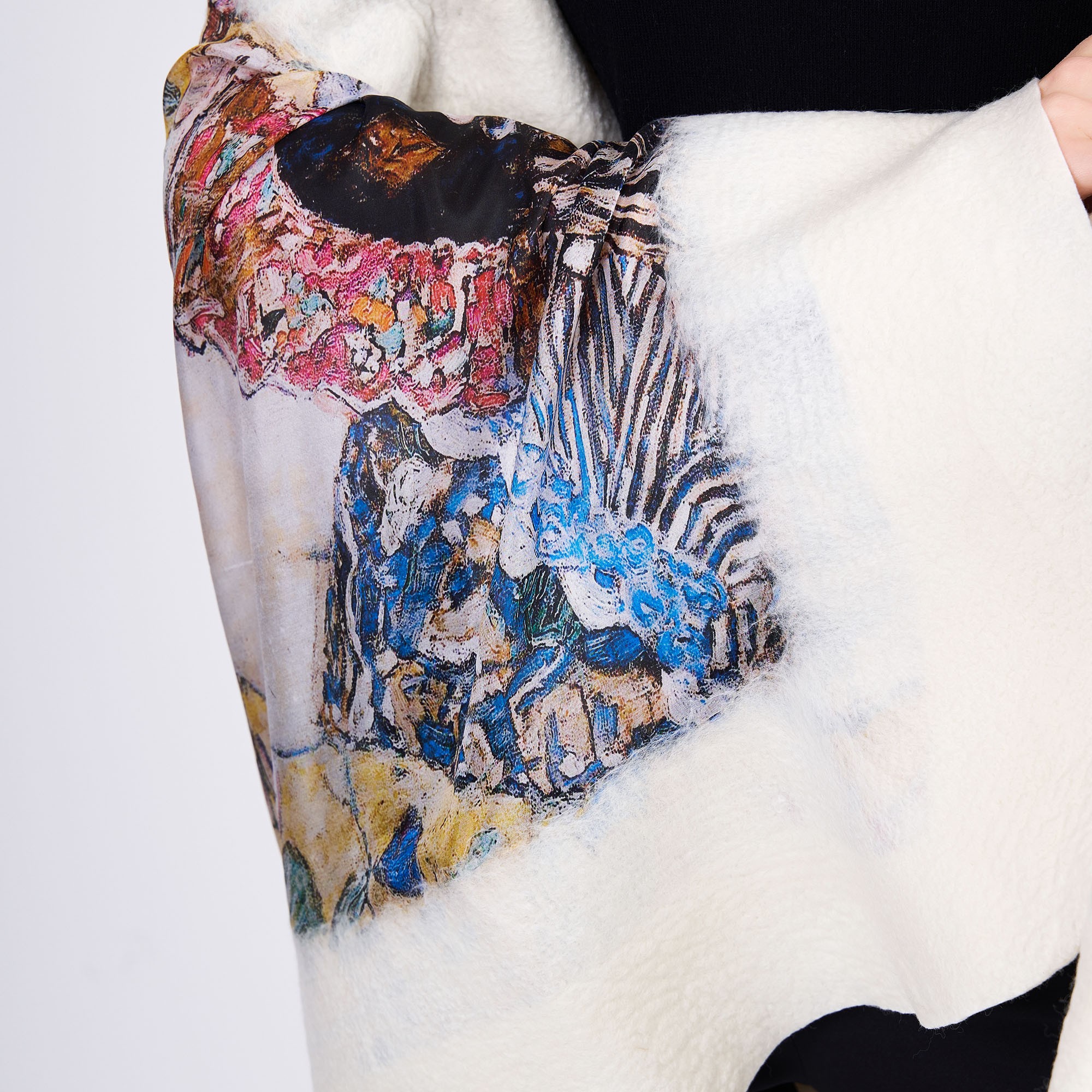 Silk and Felted Shawl | Gustav Klimt Lady with Fan | Ecru