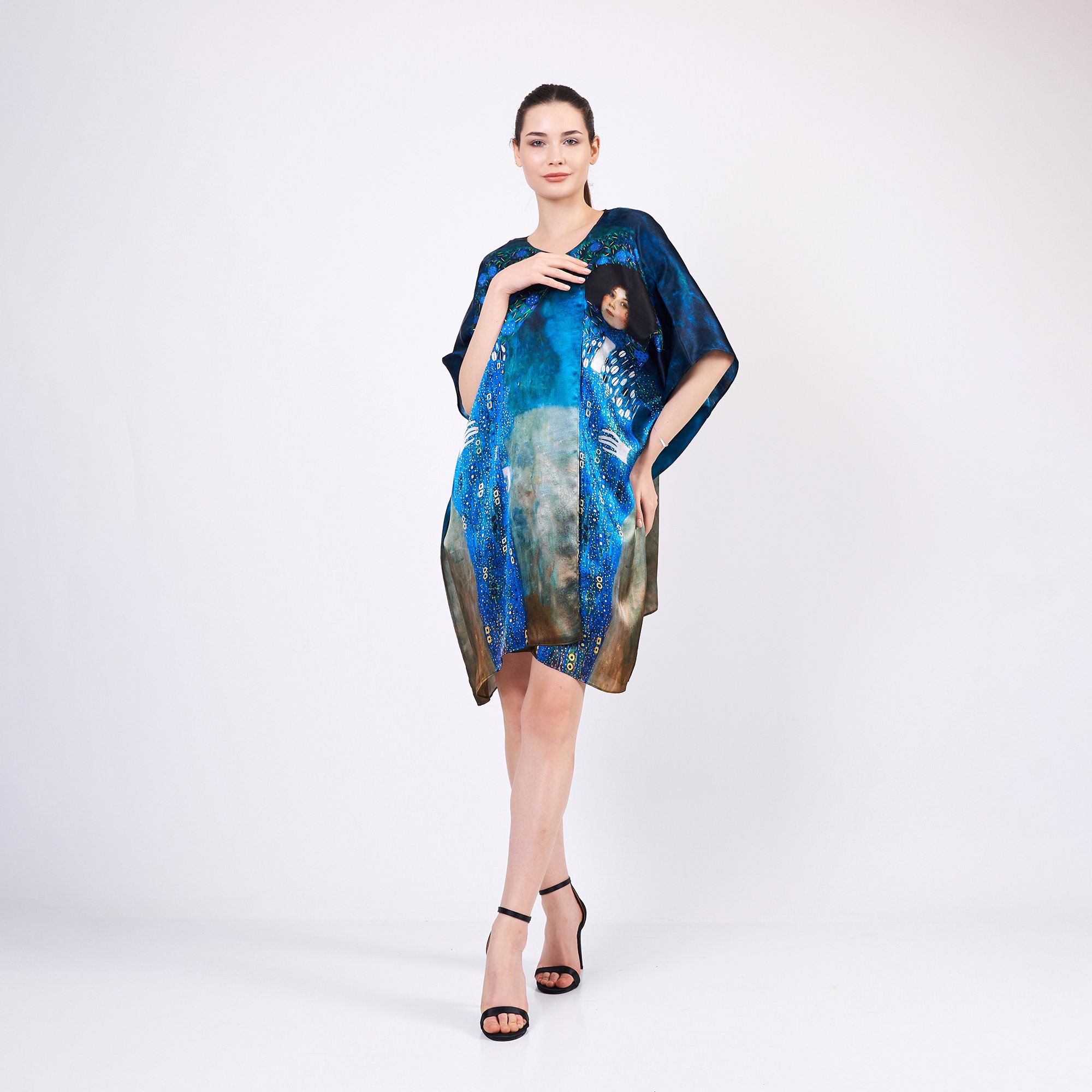 Pure Silk Short Kimono Kaftan | Gustav Klimt Emilie Floge