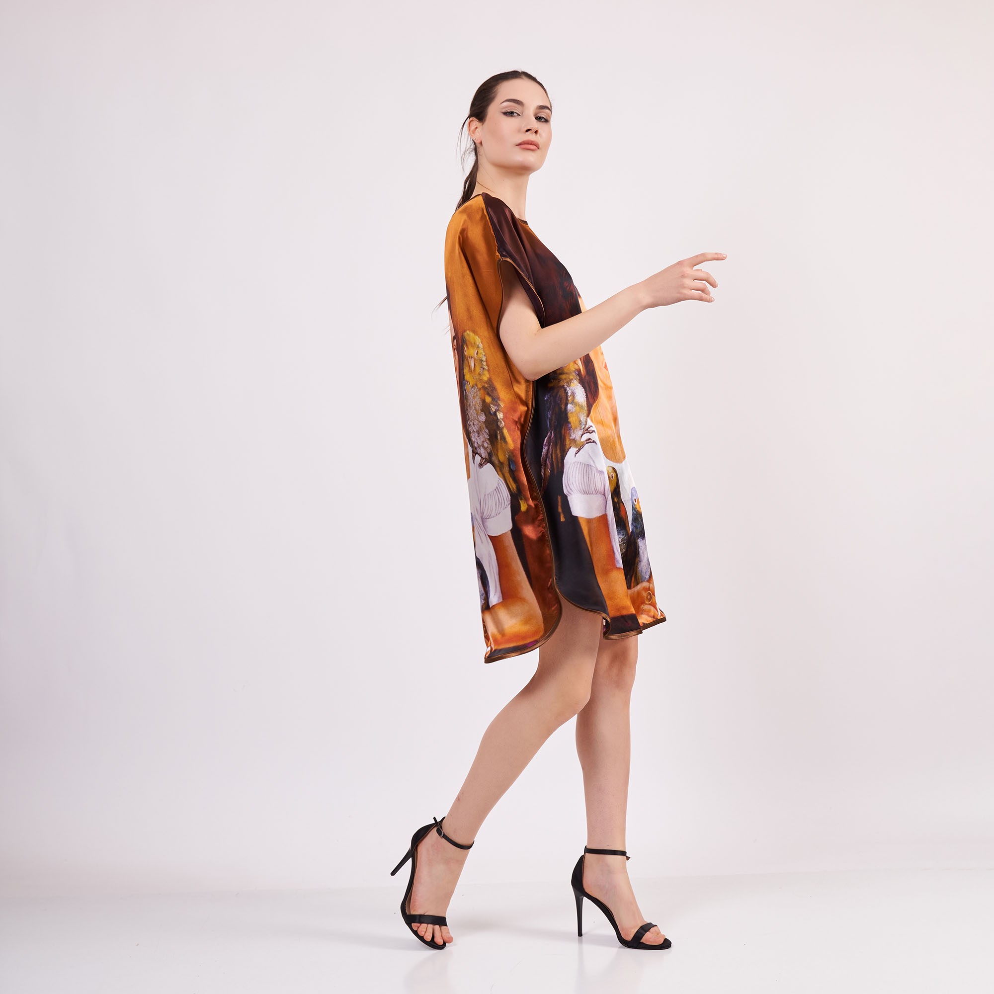 %100 Silk Plus Size Short Dress For Women | Oversized Short Kaftan Frida Kahlo 2 | Loose Fitting Dress