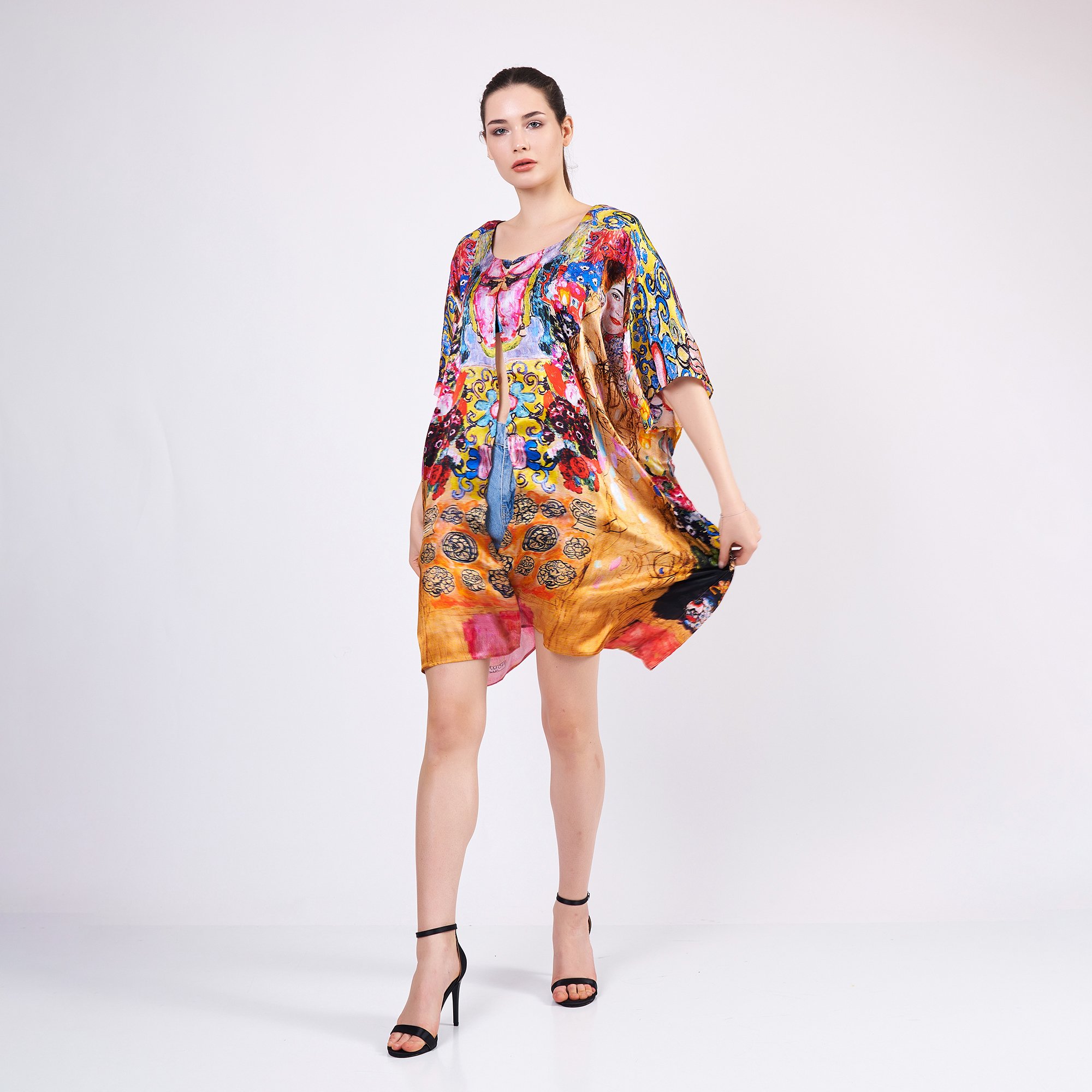 Pure Silk Short Kimono Kaftan | Gustav Klimt Maria Munk